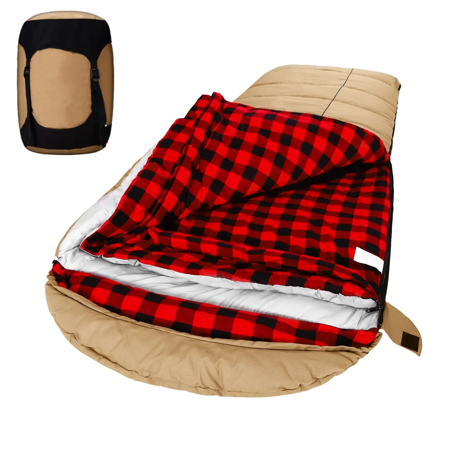 Saco de Dormir de Lona de Invierno de 0 Grados para Pesca, Caza, Viajes y Camping, Especialmente en Invierno frío al Aire Libre con Forro de Franela extraíble y Bolsa de compresión