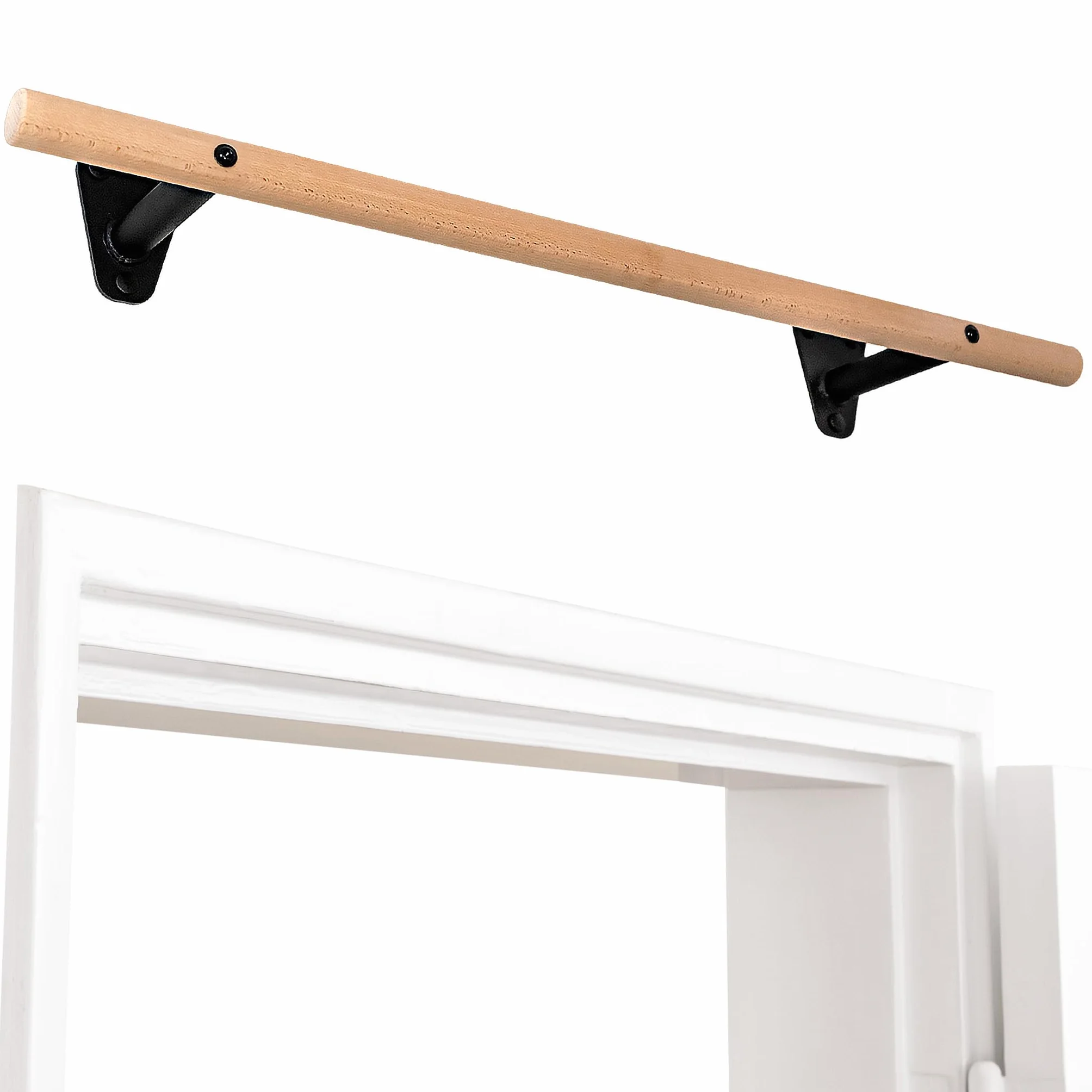 PULLUP & DIP barra de dominadas de madera de haya – para montar en pared sobre el marco de la puerta – barra de 40 mm para dominadas y fuerza de agarre – barra de pared para gimnasio en casa