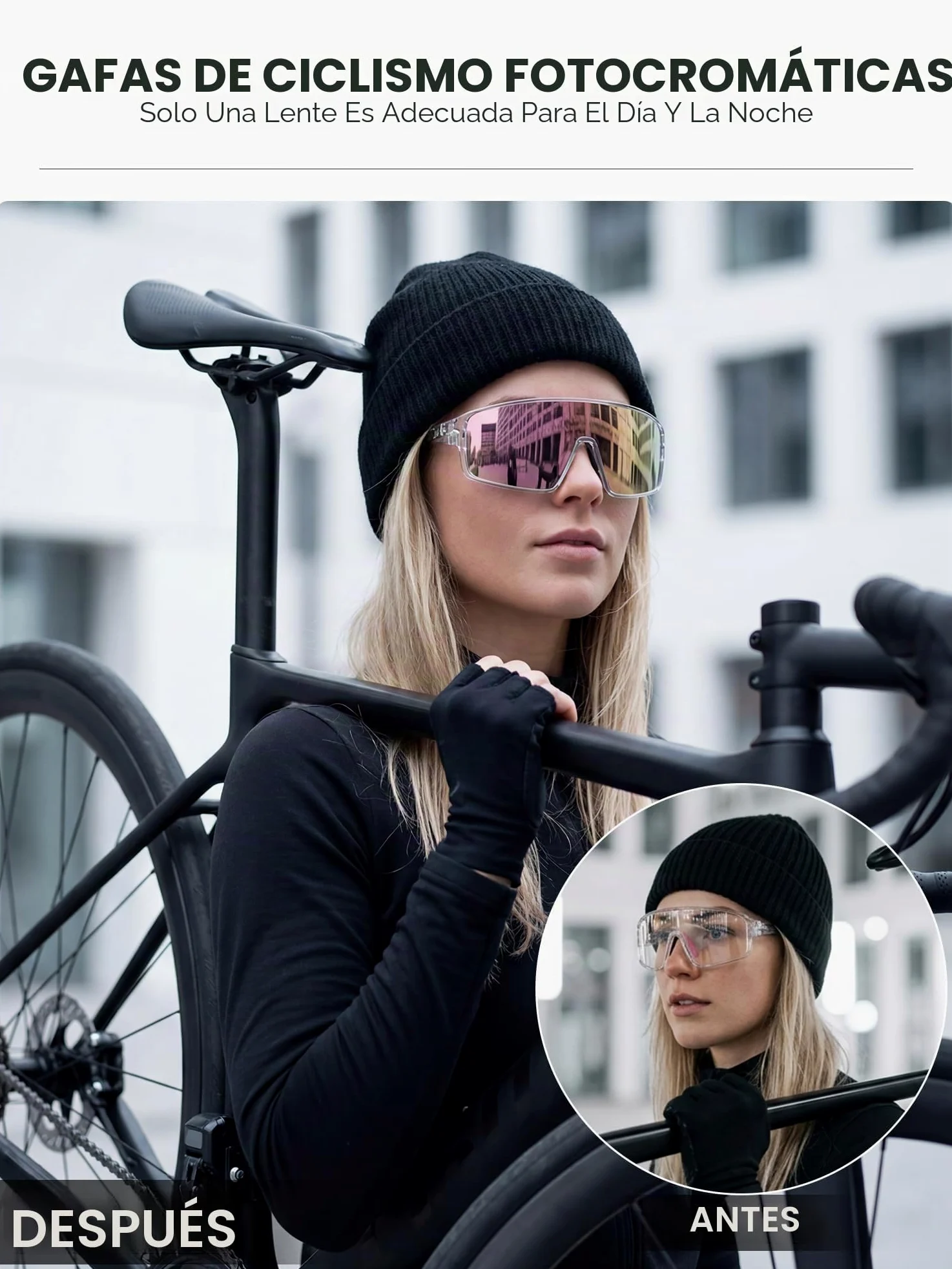 KAPVOE K473 Gafas de Ciclismo Fotocromáticas y de Color para Hombre y Mujer, Gafas de Sol Deportivas UV400 MTB Running Béisbol