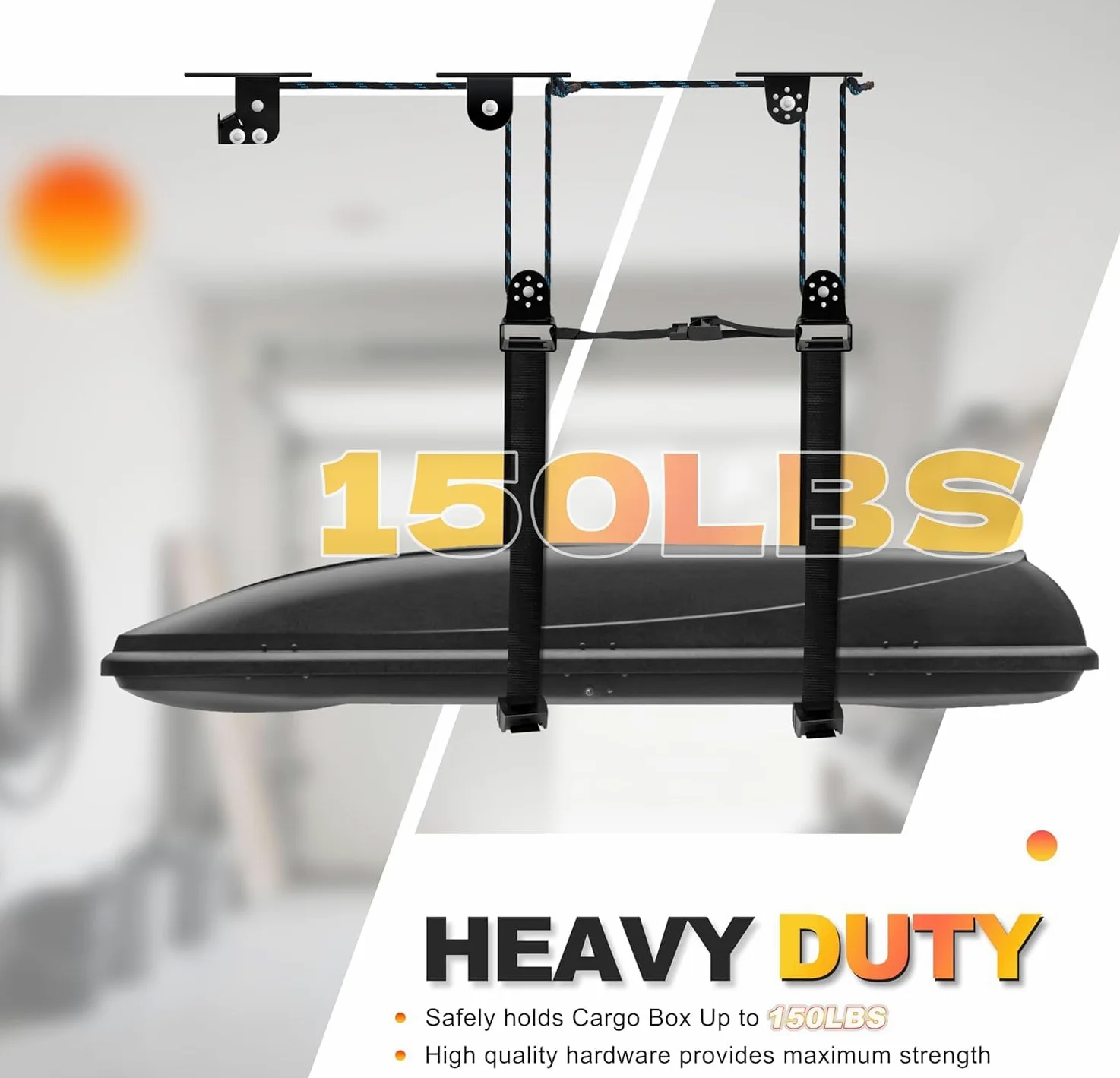 BOOSTEADY Elevador de kayak para techo de garaje, sistema de polea de kayak resistente, soporta hasta 150 libras de capacidad, sistema de elevación de almacenamiento de garaje para techos de 10 a 14