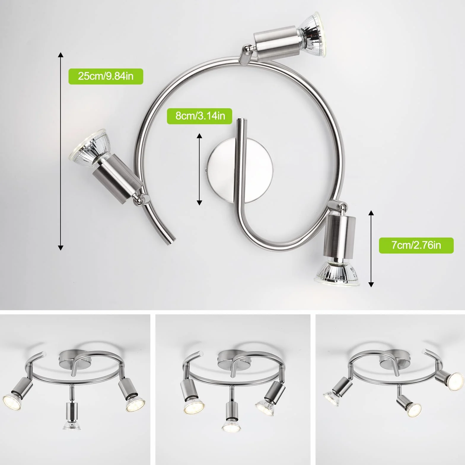 Bojim Lampara de Techo LED 3 Focos GU10 Blanco Natural 6W Níquel Mate