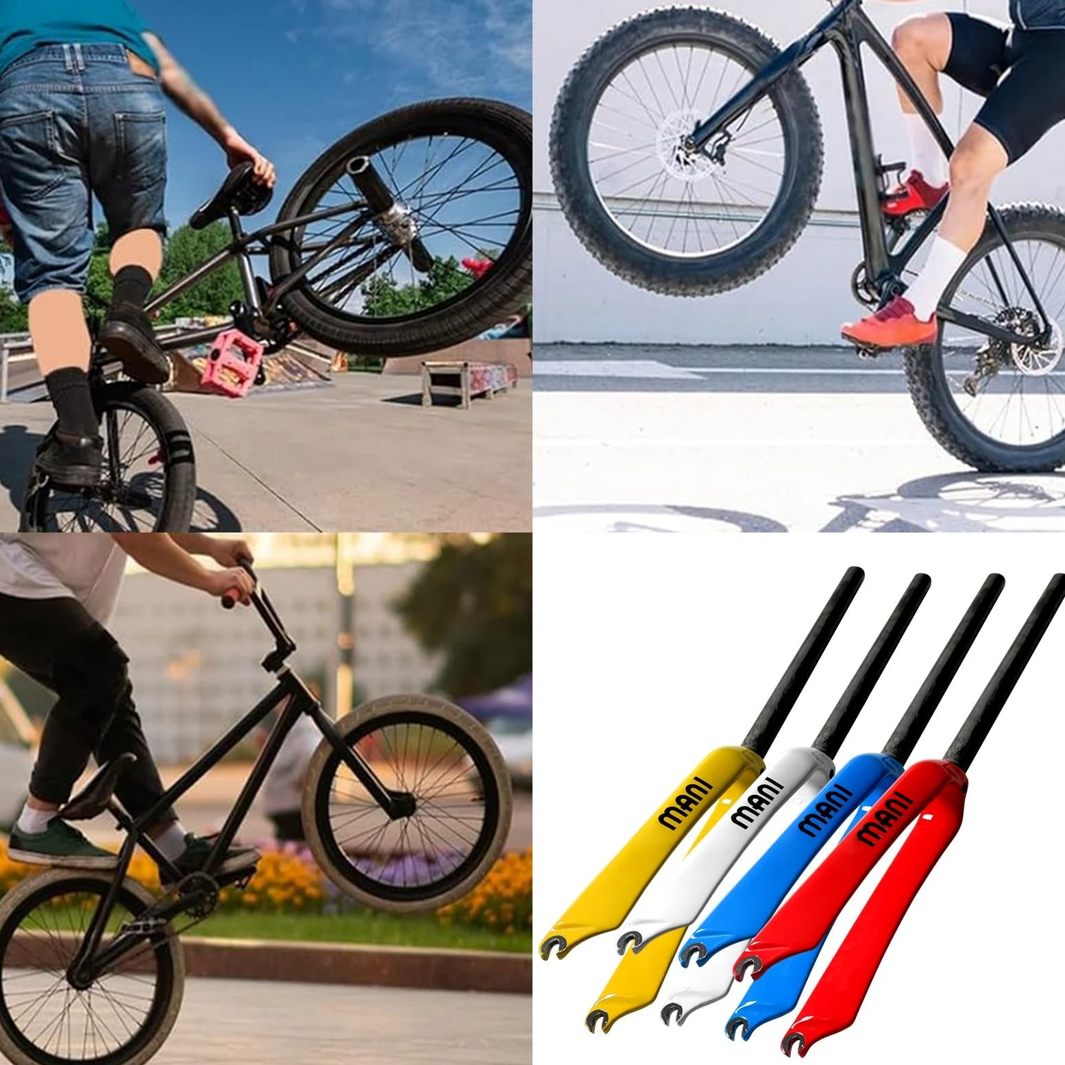 Horquilla de Fibra de Carbono para Bicicletas BMX de 14/16/18/20", rígida, Plegable, con Freno C, Tubo Recto de 1-1/8", QR de 74 mm/100 mm.