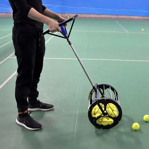 Recogedor de pelotas de tenis, cesta de recogida 2 en 1 con capacidad de 80 pelotas, tolva automática de pelotas con altura ajustable, embudo con asa, para escuela, gimnasio, club
