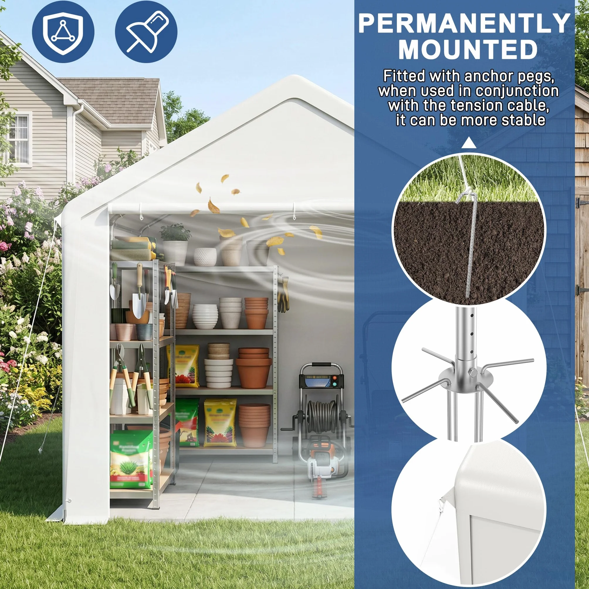 Aufun Carport - Tienda de campaña (3 x 4 m, impermeable, con techo de polietileno, resistente a desgarros, con paredes laterales extraíbles, resistente a los rayos UV, resistente al invierno, para