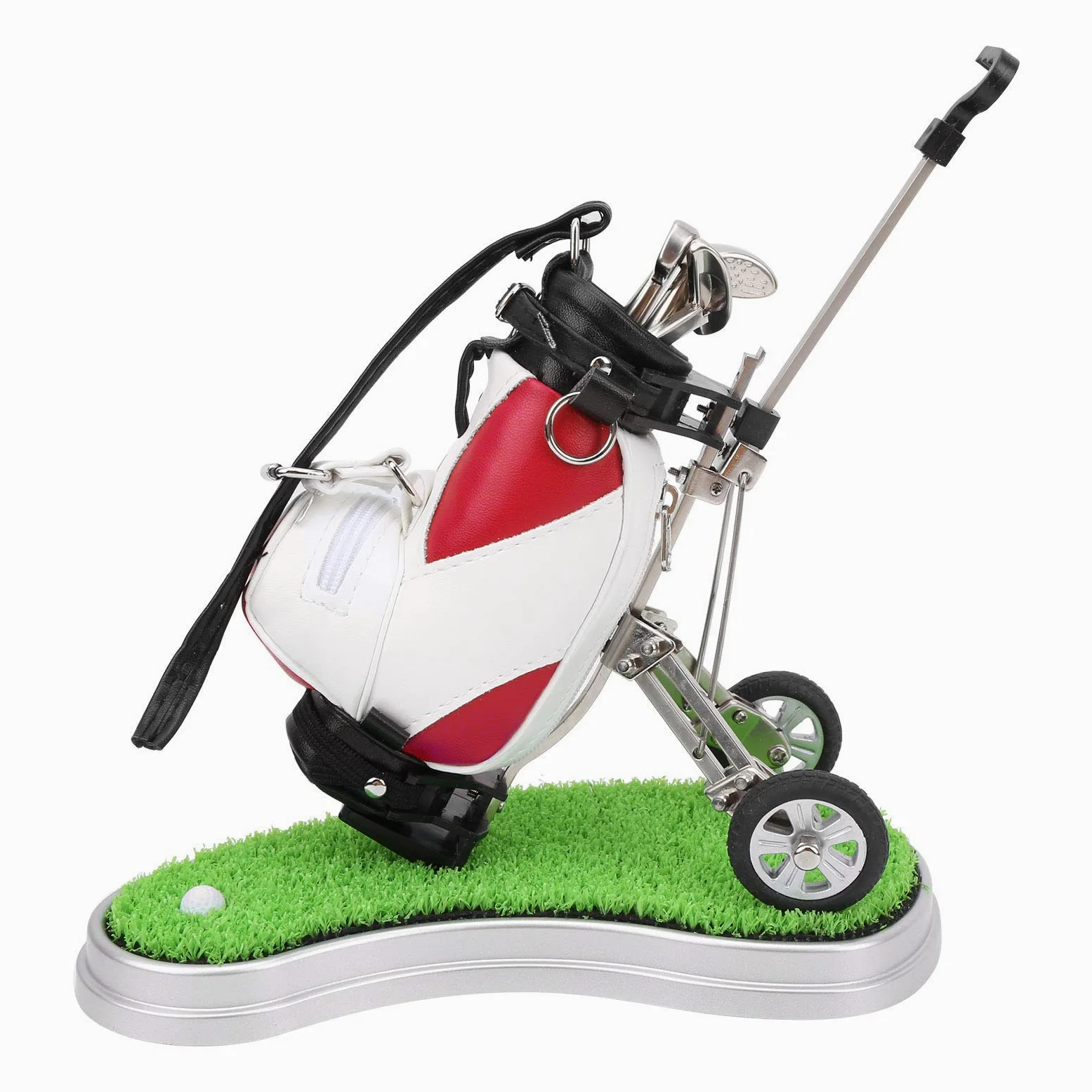 Alomejor Bolígrafo de Golf Soporte de Escritorio con 3 Bolígrafos y Mini Bolso de Aleación
