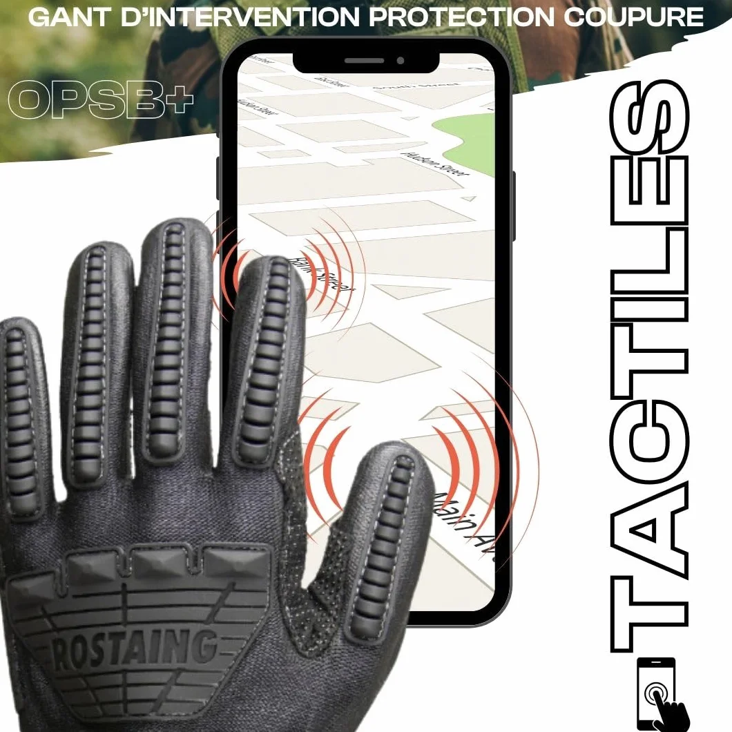 ROSTAING Guantes tácticos OPSB+ Par de intervención reforzados anticorte compatibles táctiles Airsoft Paintball Caza