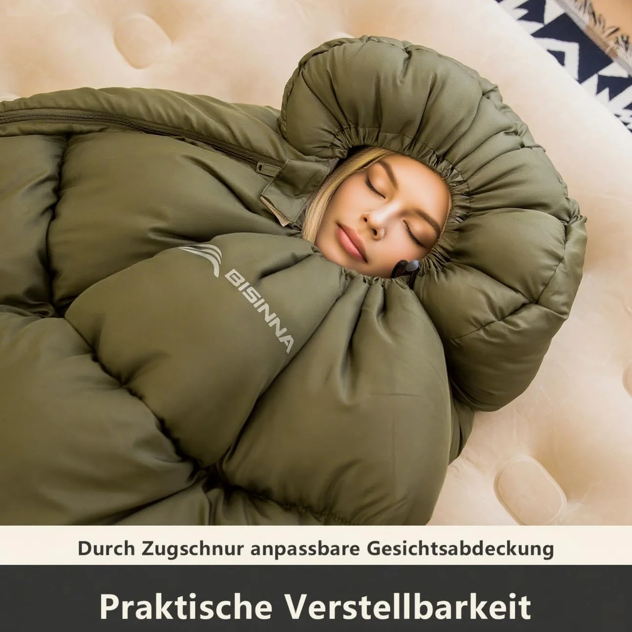 BISINNA Saco de Dormir para Adultos, de Camping, con Grafeno y Poliéster, Silencioso - Transpirable - 220x90cm para 4 Estaciones (1.8kg/2.5kg)