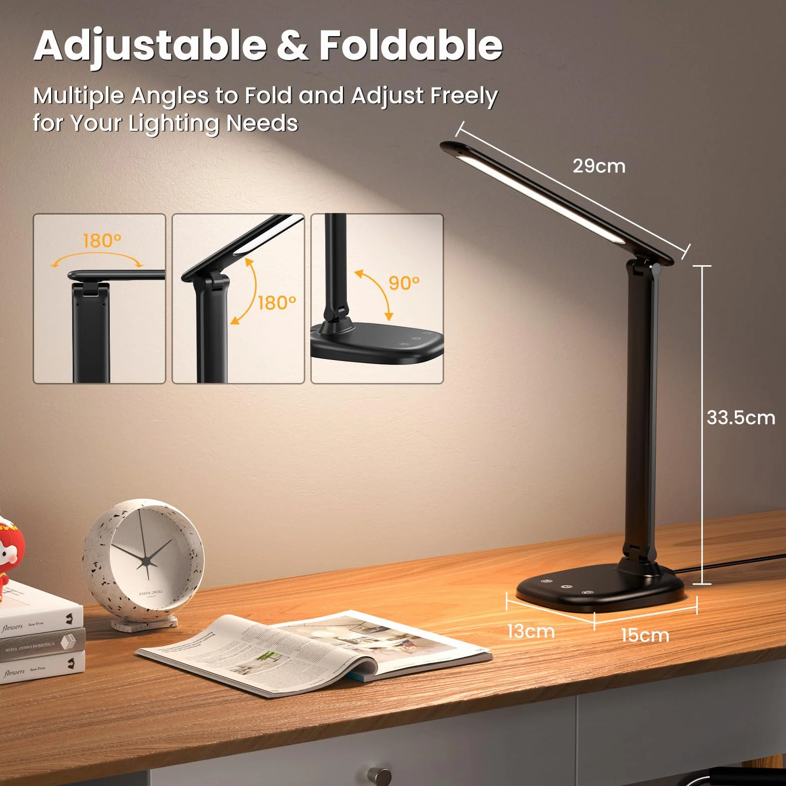 Lámpara de Escritorio LED, 5 Modos, Batería 4000mAh, Puerto USB, Control Táctil, Temporizador