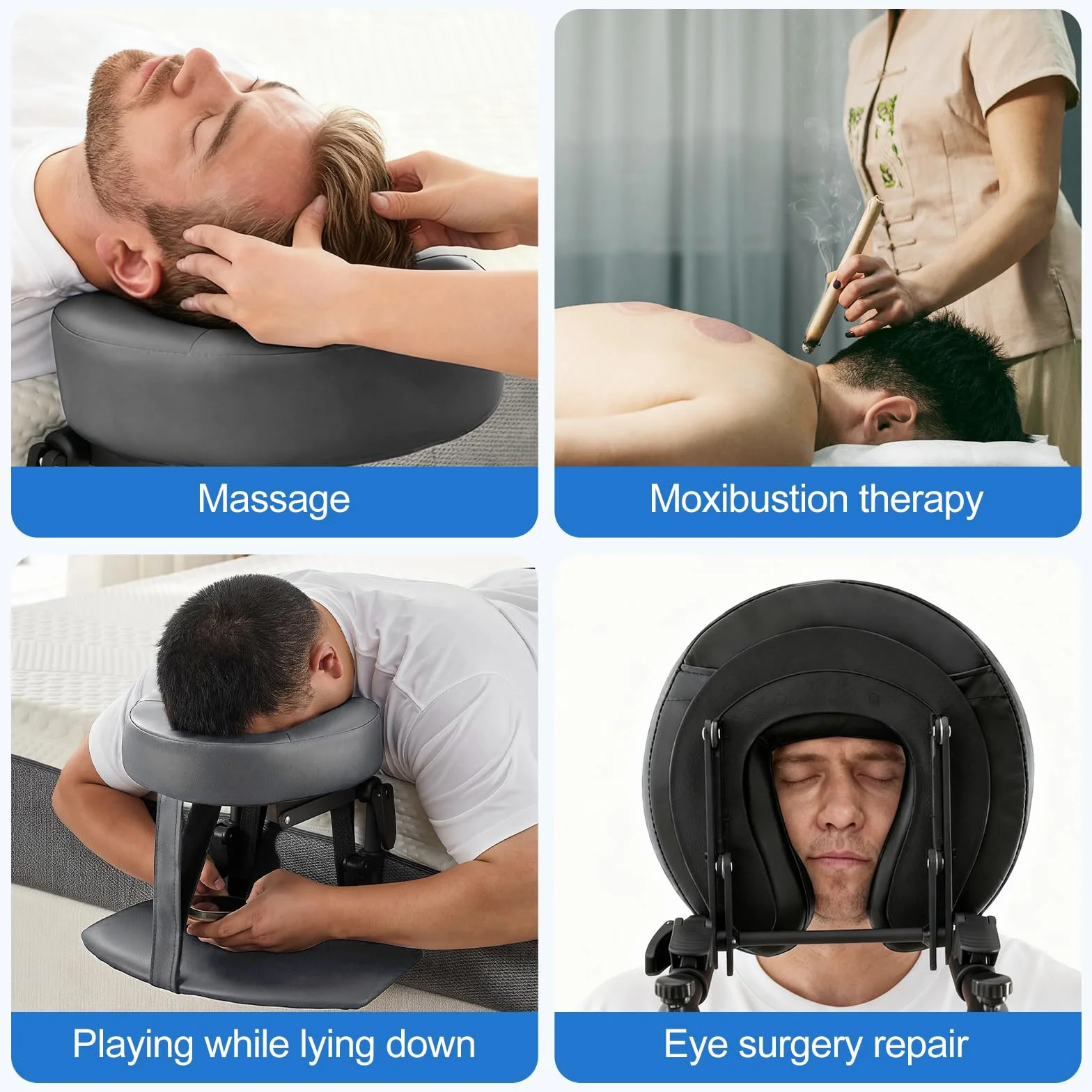 MagiDeal Reposacabezas para Colchón Almohada de Masaje Boca Abajo Altura Ajustable Multifunción Cojín de Relajación Facial Negro