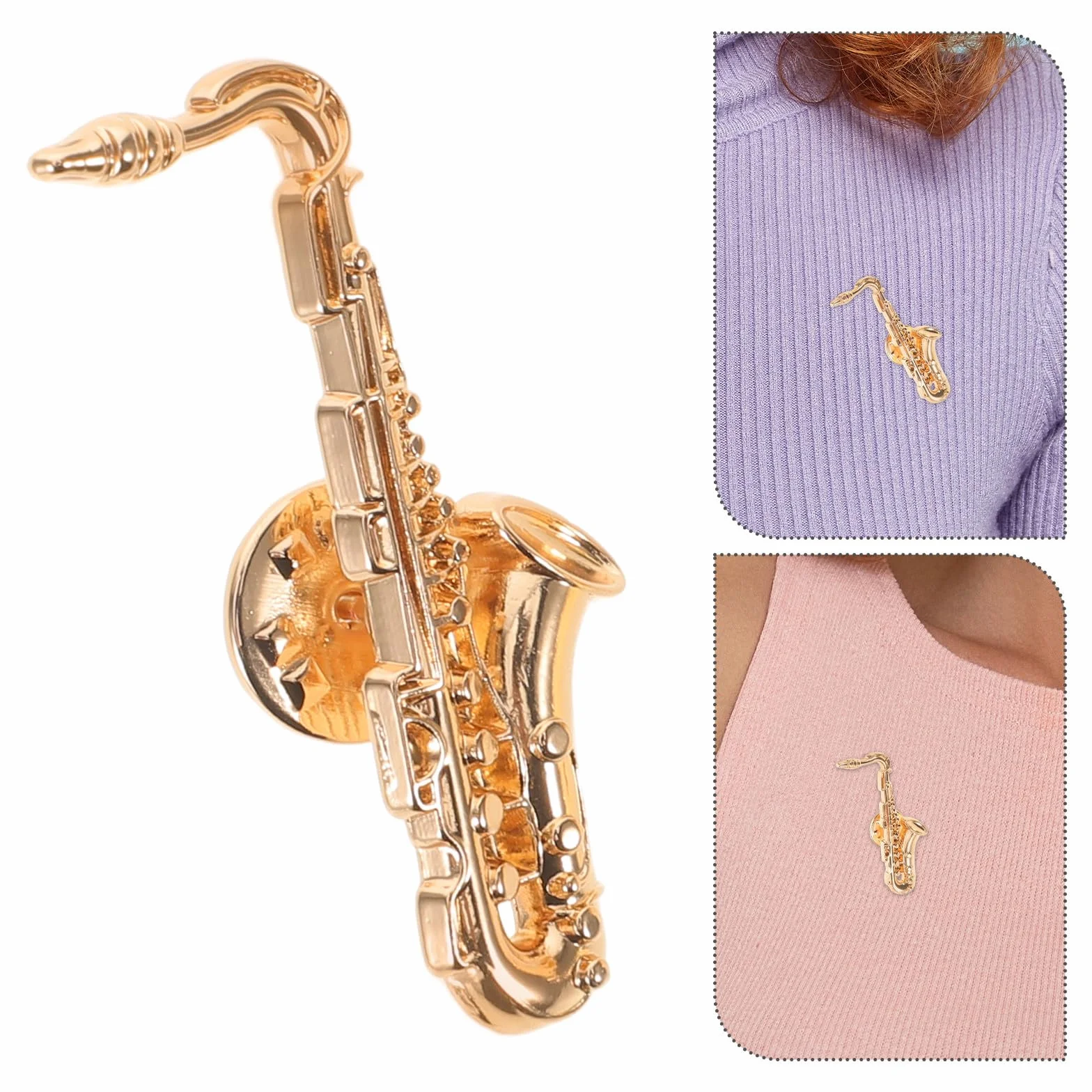 Genérico Pin de Solapa de Saxofón 2 Unidades, Prendedor Metálico Diseño Vintage para Músicos y Fans, Adecuado para Mochilas y Ropa en Conciertos y Actividades Cotidianas