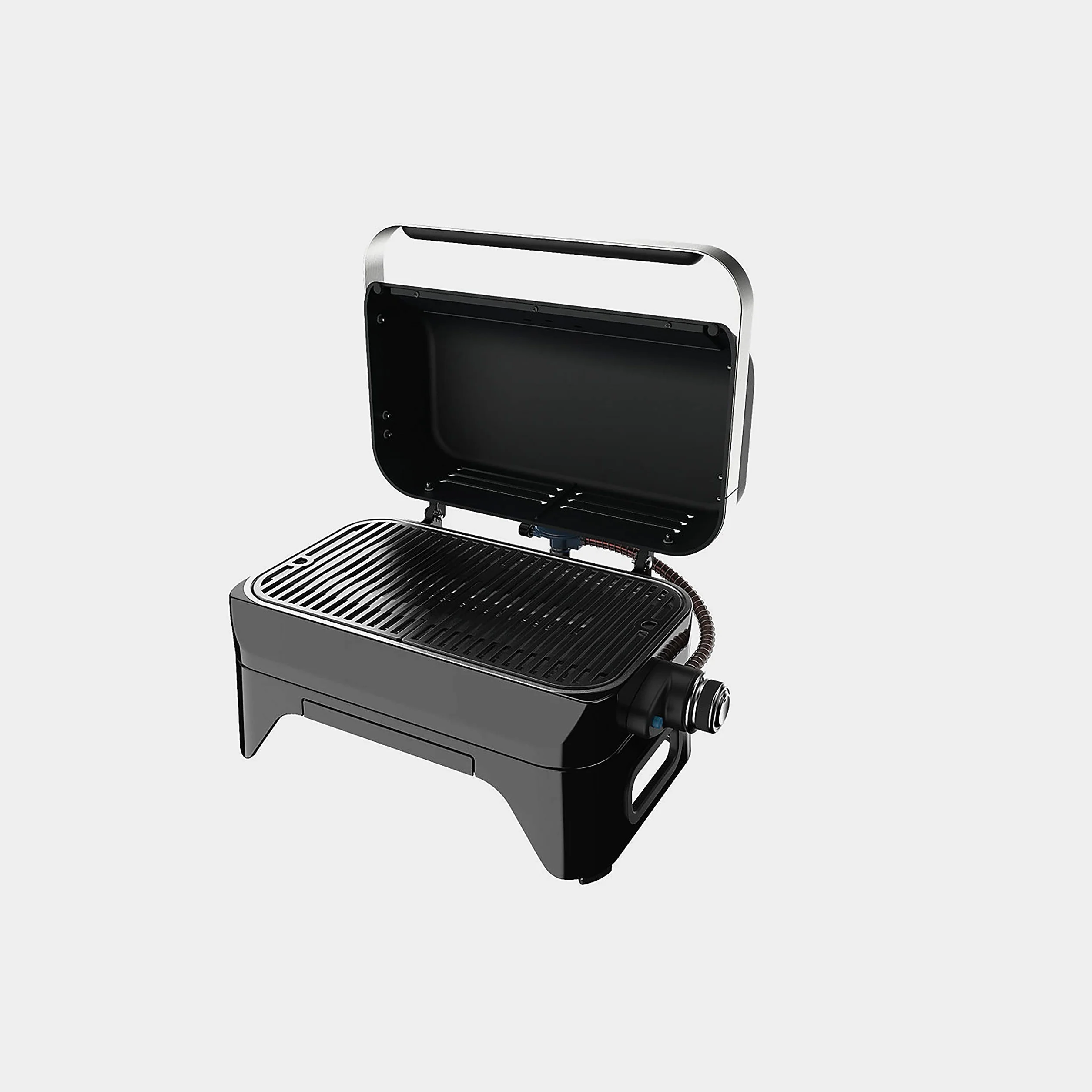 CAMPINGAZ Barbacoa de gas Attitude2go CV, barbacoa de mesa de bajo humo, BBQ de gas portátil, con tapa, termómetro, y rejilla de hierro fundido, fuente de alimentación: cartucho de gas CV 470 Plus