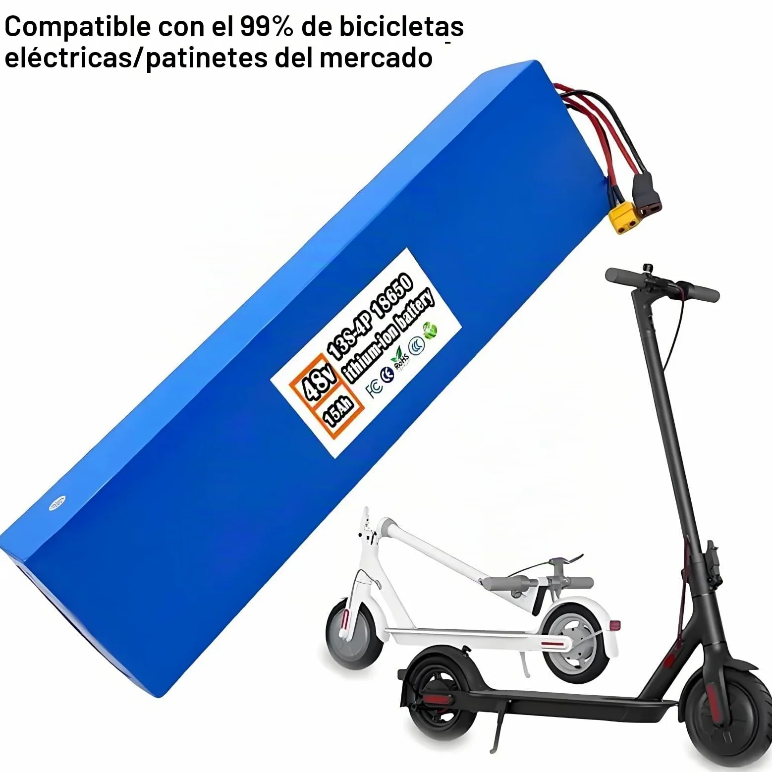 Batería Ión Litio 48V 15Ah 13S4P 18650 para Kugoo M4 M4 Pro MAX Speed T XT60 Enchufe 400 x 110 x 50 mm