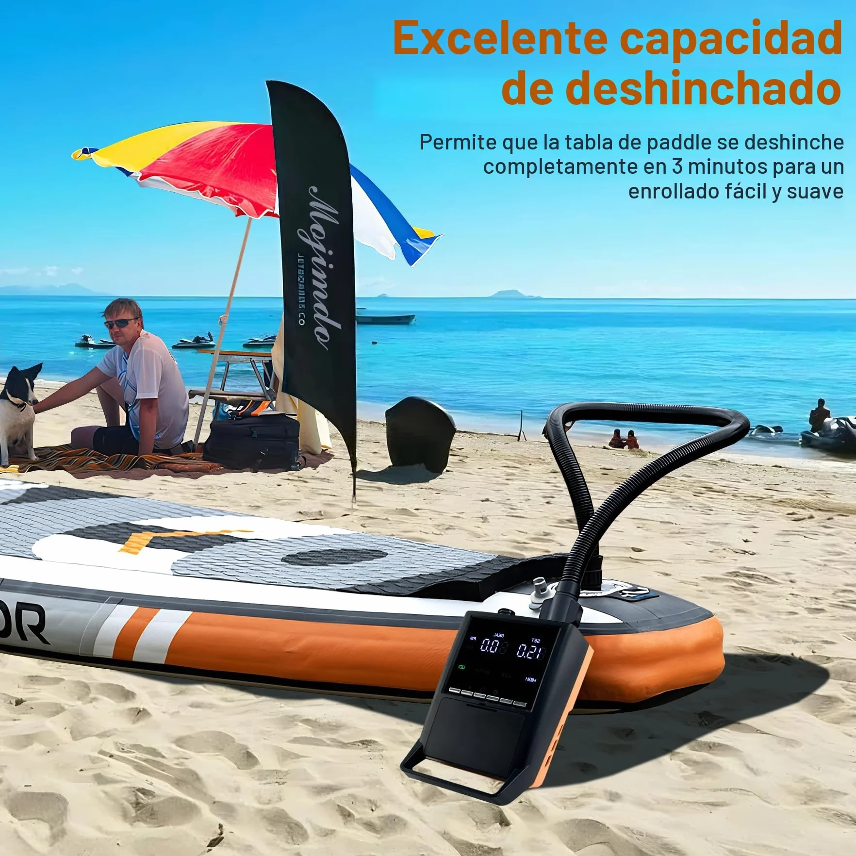 Mojimdo Bomba Eléctrica de Alta Presión para Sup - 20PSI, Recargable con Luz LED - Inflado 30% Más Rápido, Doble Etapa, Autonomía Prolongada y Apagado Automático