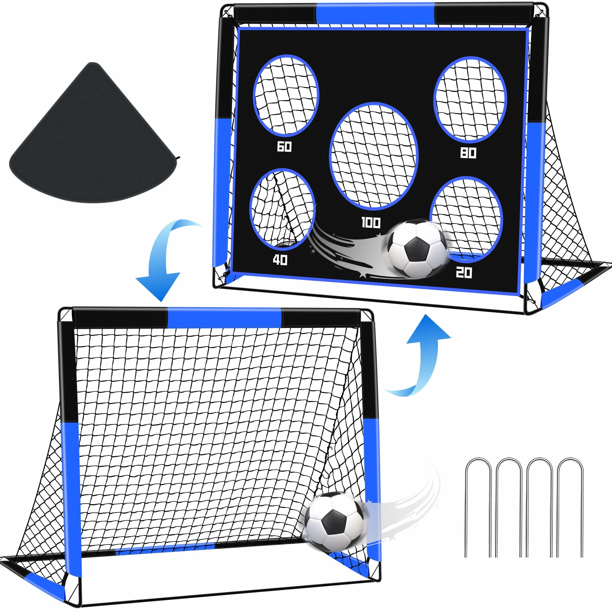 Portería de Fútbol 2 en 1 Pop Up para Niños con Bolsa de Transporte, Entrenamiento de Fútbol Interior y Exterior