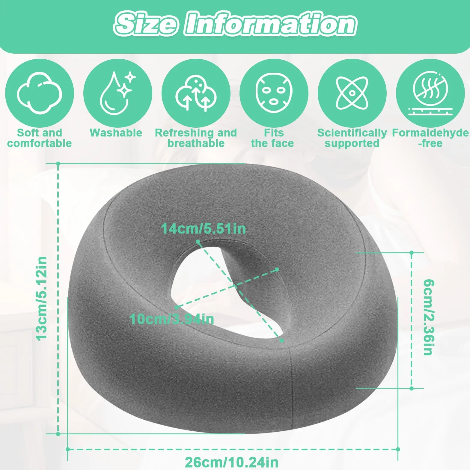 Almohada de Masaje Boca Abajo, Reposacabezas de Espuma Viscoelástica en Forma de U para Cama, Spa