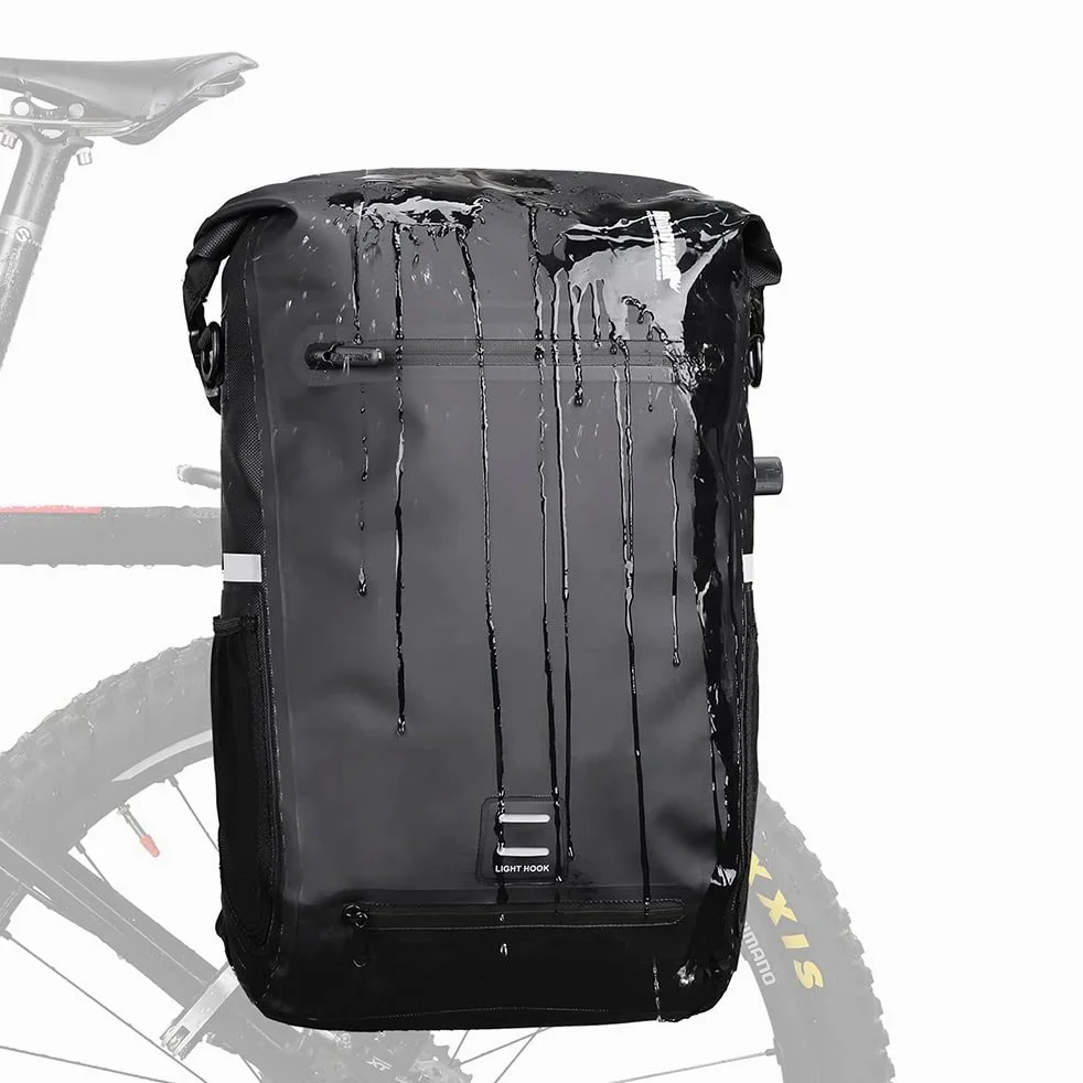 Rhinowalk Bolsa para Bicicleta Impermeable de 22 L, de Hombro y Viaje, Accesorio de Ciclismo Profesional, Negro