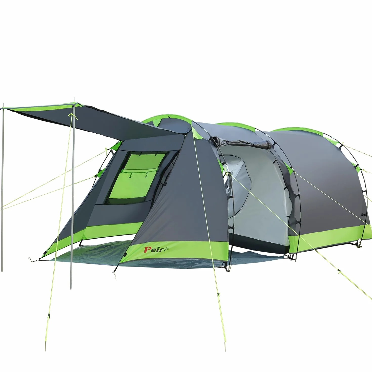 Tienda de campaña tipo túnel para 4 personas, tienda de campaña grande con cabina para dormir, 3000 mm, impermeable, tienda de campaña familiar con 3 entradas, tienda de campaña glamping con