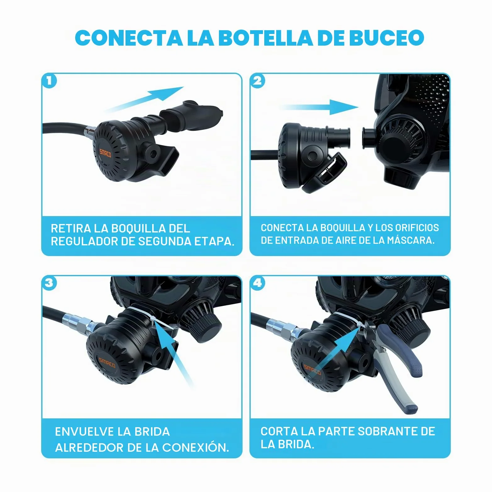 SMACO Máscara de buceo de cara completa con soporte para cámara, máscara de esnórquel de cara completa para adultos compatible con S400/S400 Plus/S400 Pro/S700 Tanque de buceo, kit de máscara de buceo