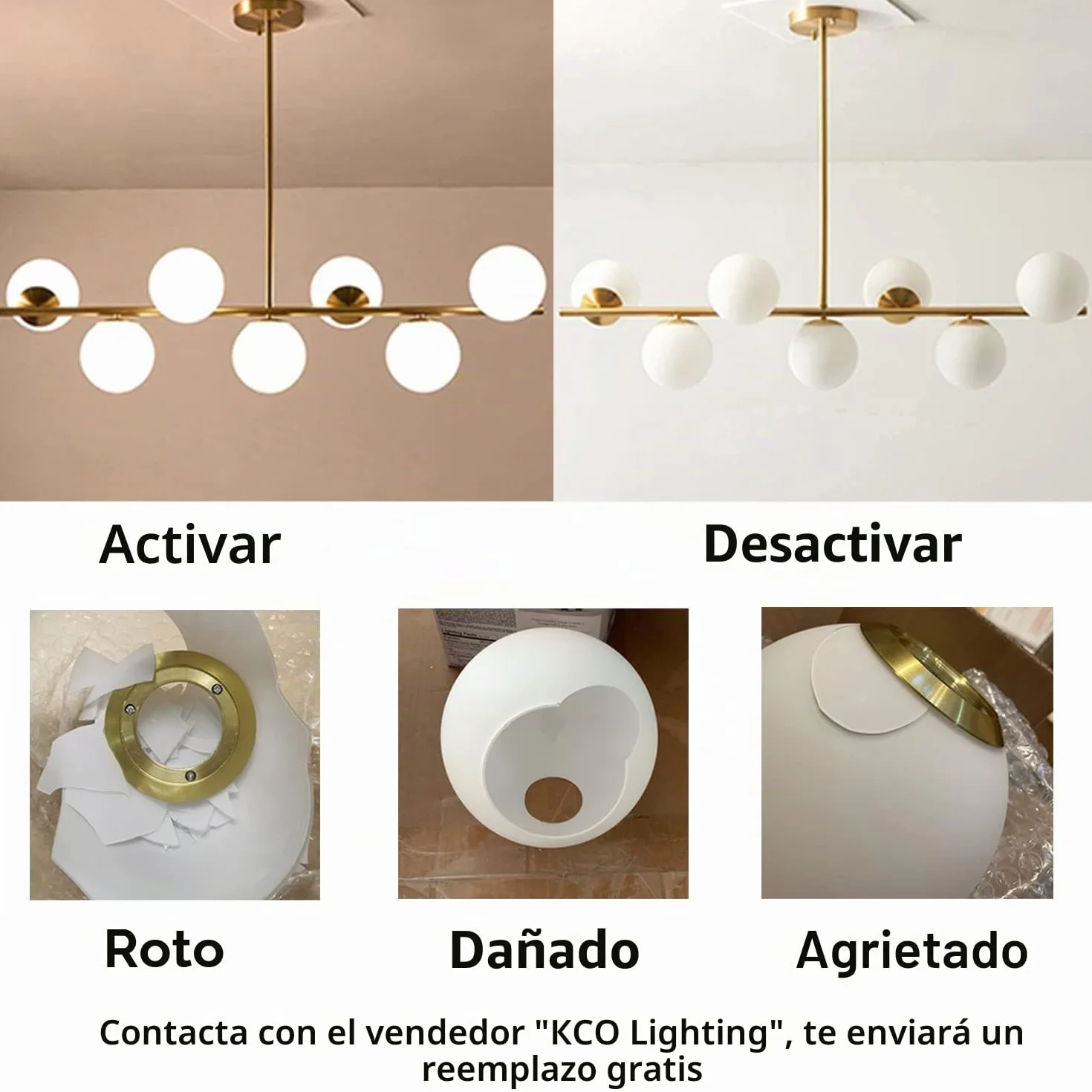 KCO Lighting Lámpara Colgante de Comedor Moderna de Metal Dorado, 7 Luces E27, Altura Ajustable 80 cm