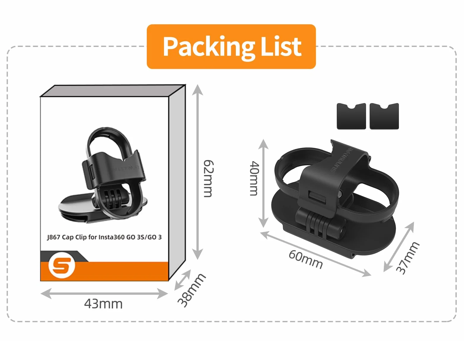 Soporte de clip para sombrero Insta360 Go 3S/Go 3 con dos cuñas de rotación de 360°, vista POV, fácil instalación para accesorio de cámara de acción