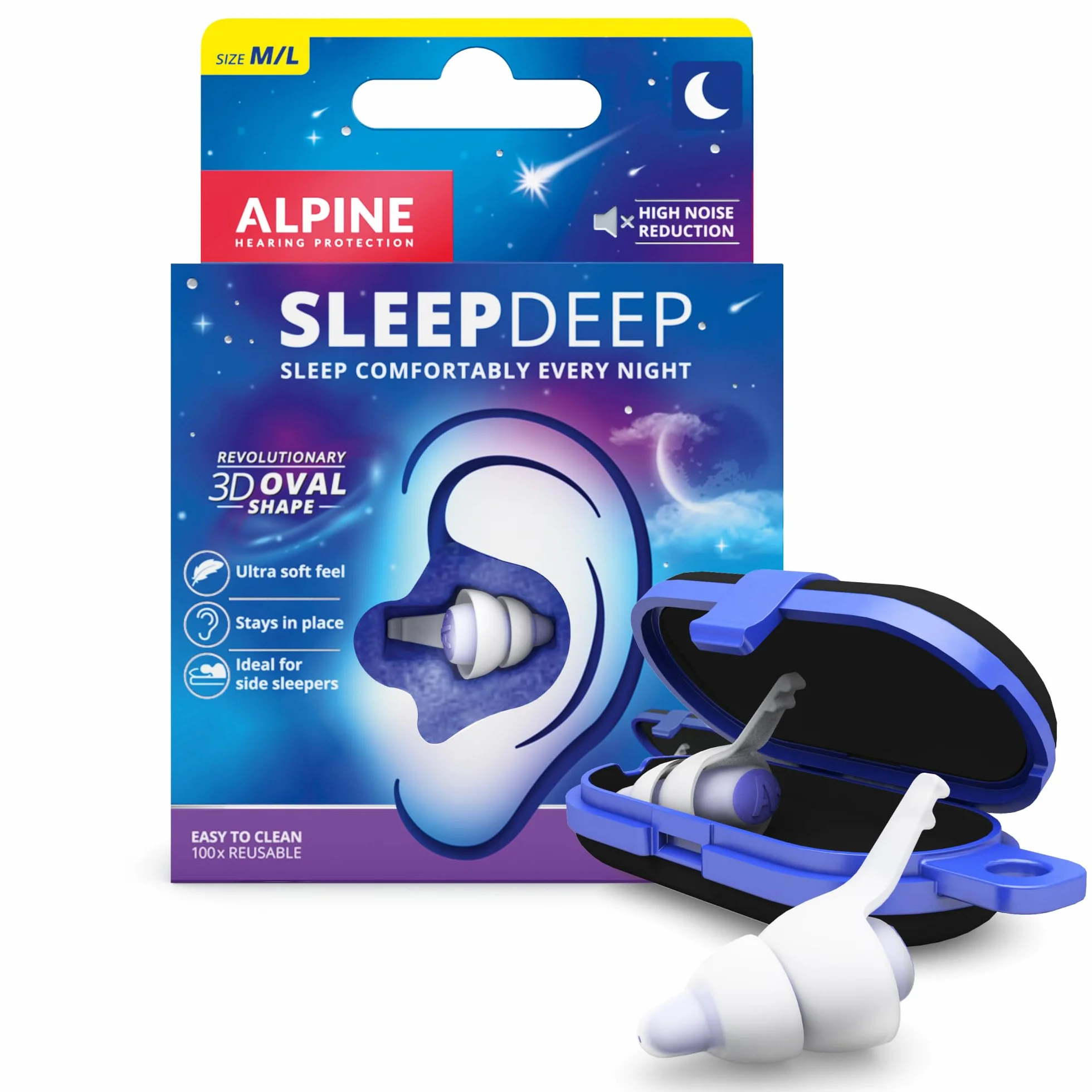 Alpine SleepDeep Tapones de Oídos para Dormir M/L Gel Supresor de Ruido Antiruido 3D
