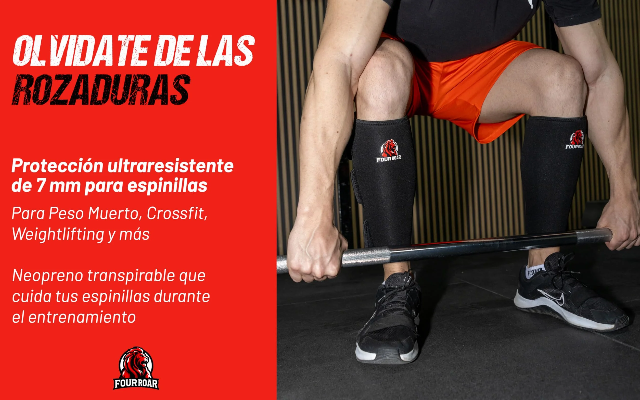 Espinilleras Crossfit de Neopreno de 7mm | Espinilleras Transpirables Faciles de Poner y Quitar | Protectores de Espinilla para Peso Muerto, Powerlifting