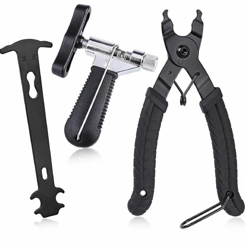Kit de reparación de cadena de bicicleta 3 en 1, divisor de interruptor de acero inoxidable y herramienta de comprobación de desgaste para cadenas de 7/8/9/10 velocidades, color negro