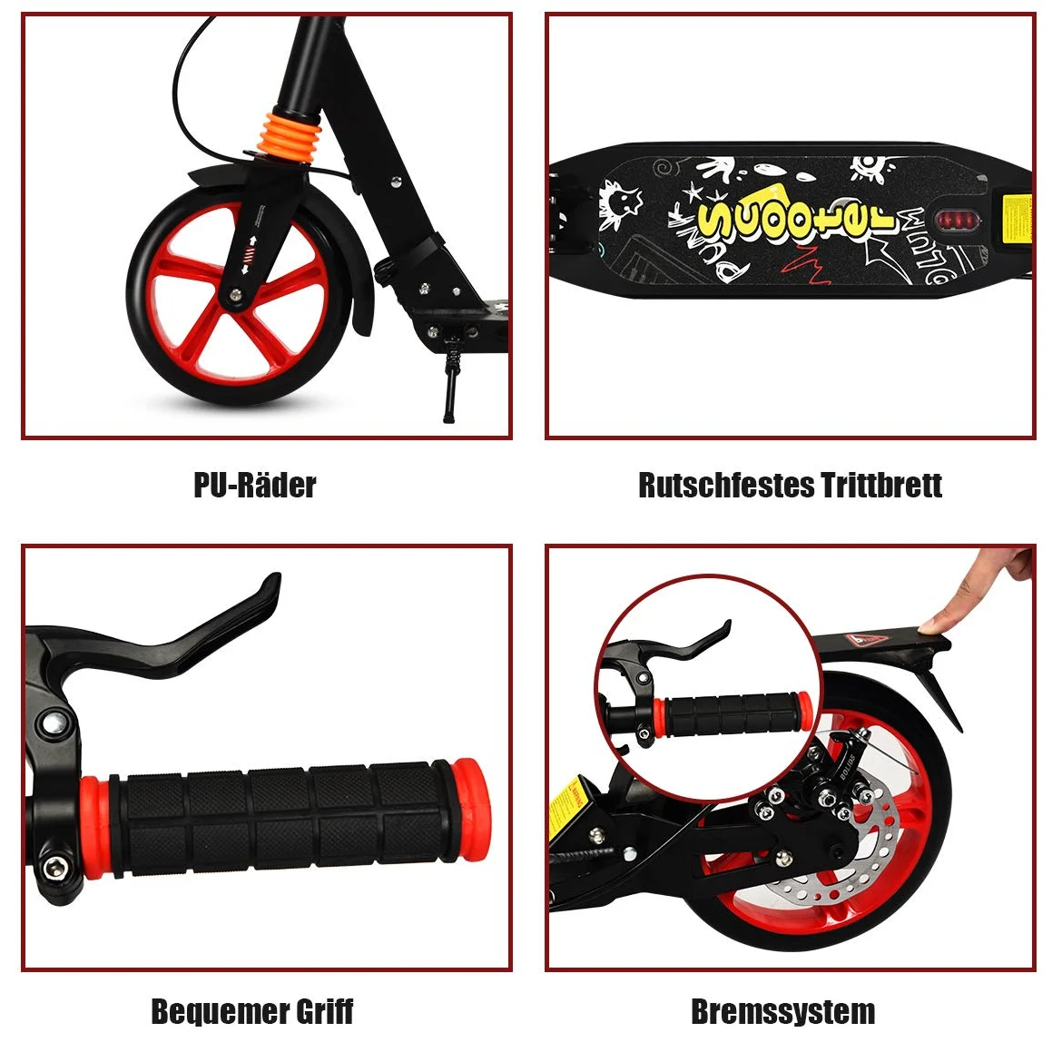 RELAX4LIFE Scooter Plegable con Altura Regulable, Patinete de Aluminio con Timbre, 2 Frenos y Doble Suspensión para Niños y Adultos 120-190 cm, Carga 100KG, Negro