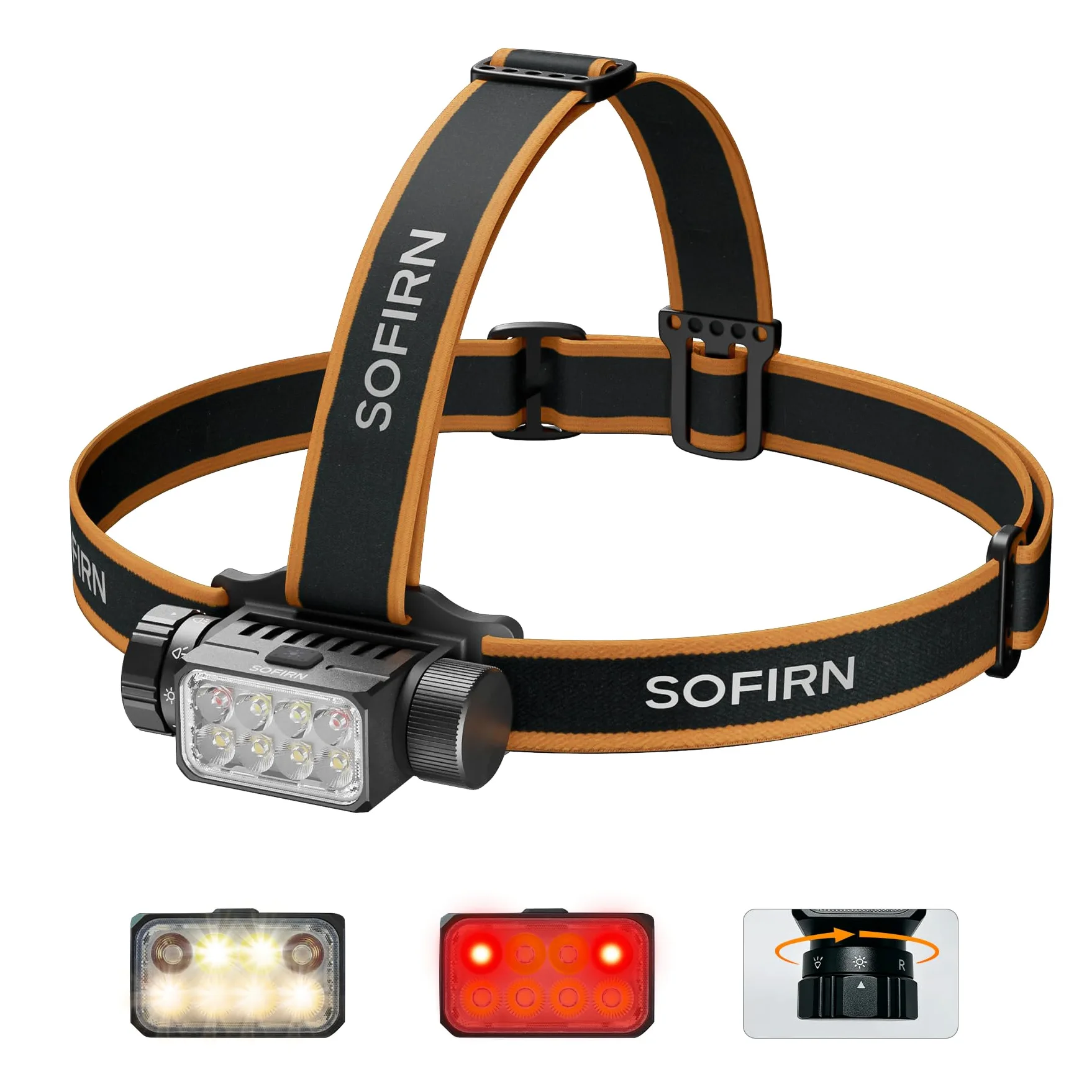 Linterna Frontal 3320LM - sofirn HS23 con Luz Roja, Blanca y Neutra | Alcance 192M, USB-C, IPX6, 660NM, CRI90, Autonomía 350H, 8 LED, Control Magnético, Pesca, Control, Camping, Emergencia