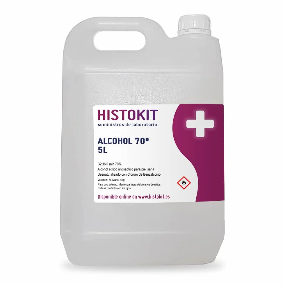 Alcohol etílico 70° antiséptico HISTOKIT 5 Litros Etanol benzalconio Desinfección piel superficies