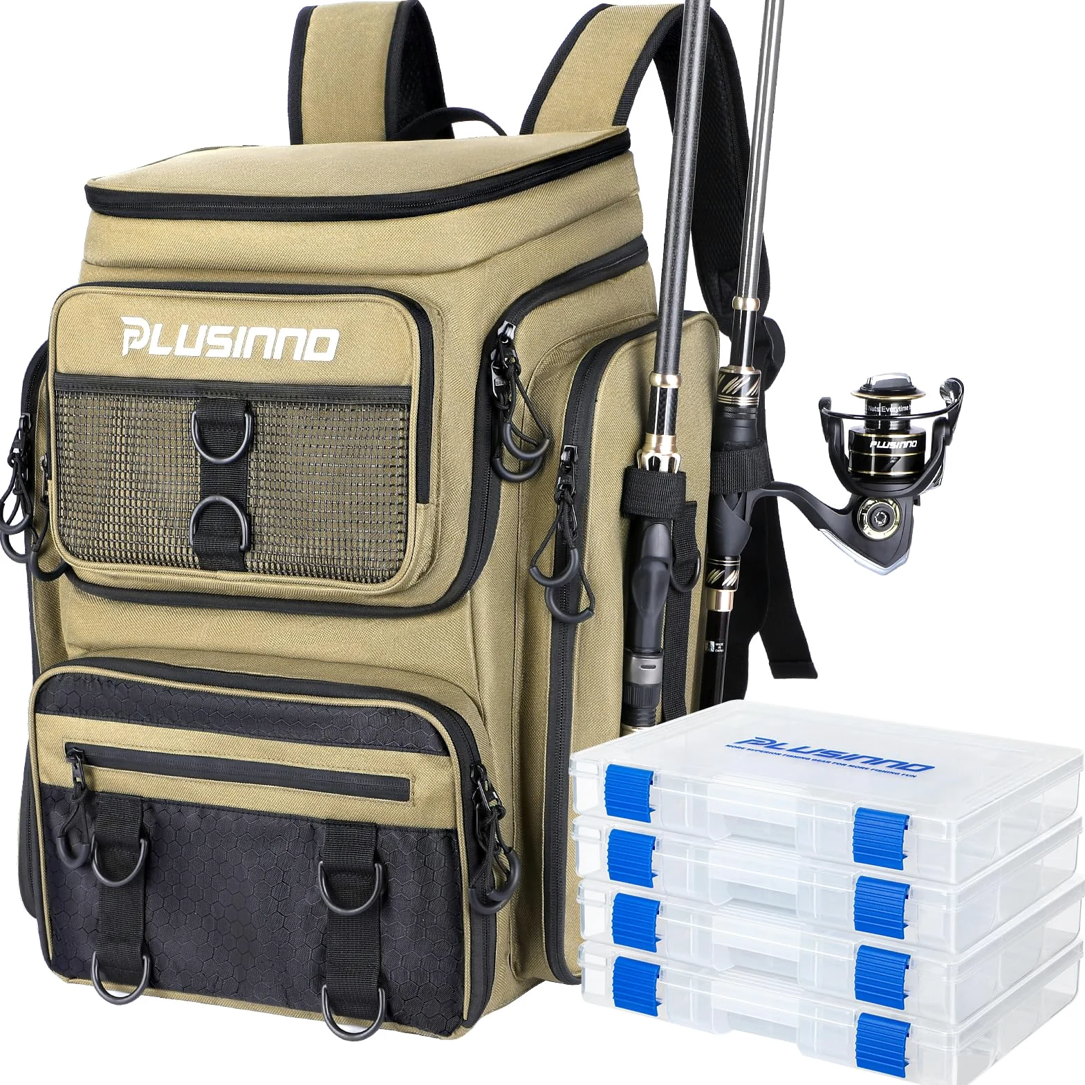 PLUSINNO Fishing Backpack With Tackle Boxes Mochila de pesca con cajas de aparejos Unisex adulto