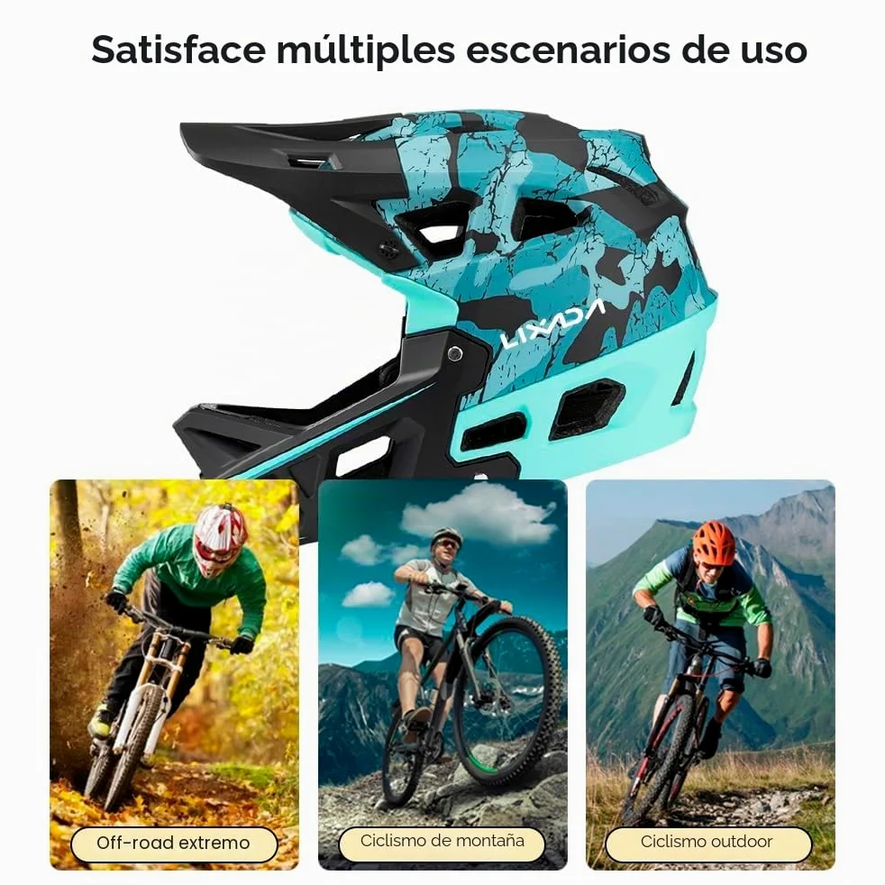 Lixada Casco Integral de Bicicleta de montaña para Adultos Racing Downhill MTB Casco para Hombres/Mujeres Casco de Bicicleta de montaña para Adultos de la Cabeza de 59-61 cm Casco de Bicicleta