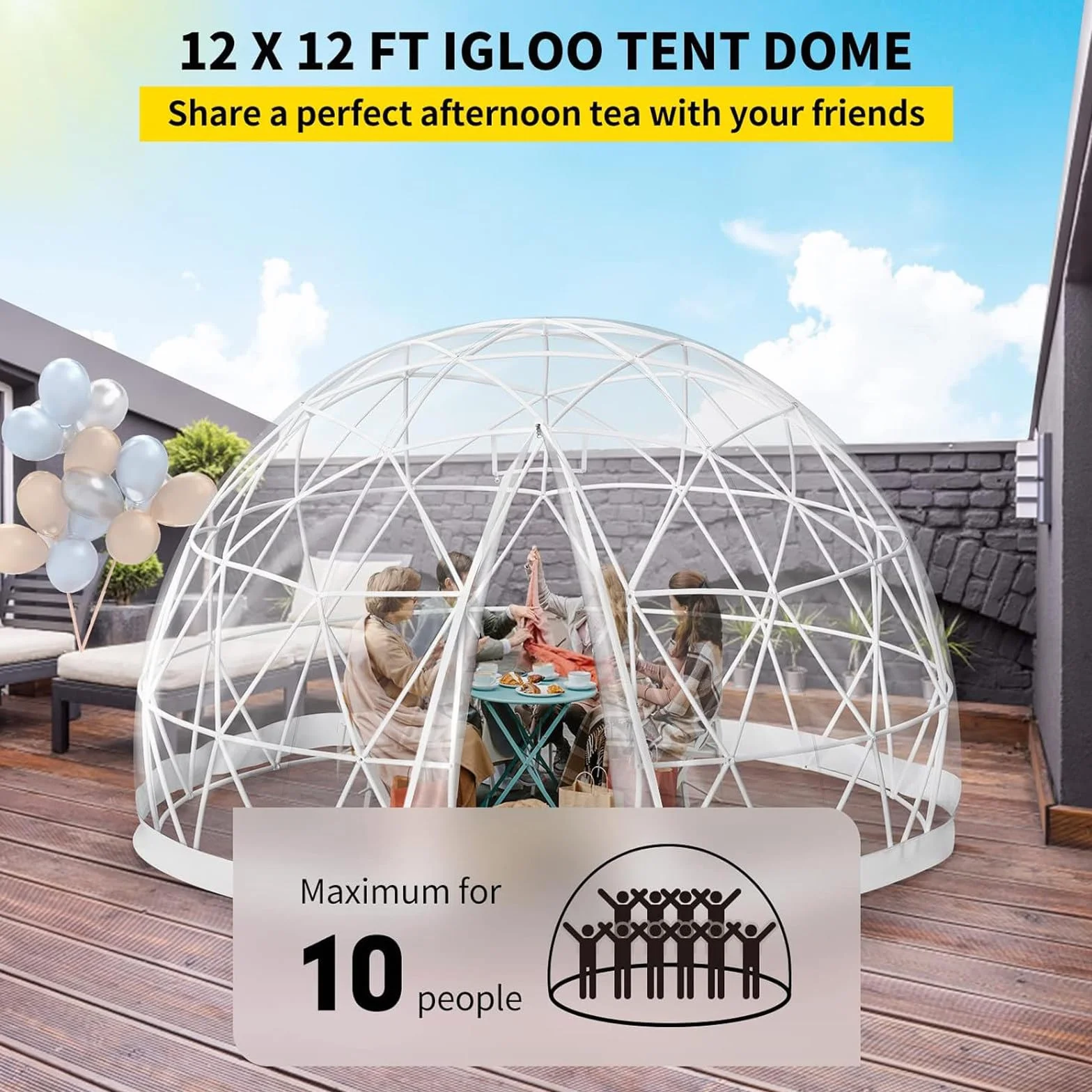 Tienda de campaña de jardín con forma de cúpula de 12 pies, transparente con burbujas geodésicas para uso al aire libre, resistente a la intemperie, invernadero