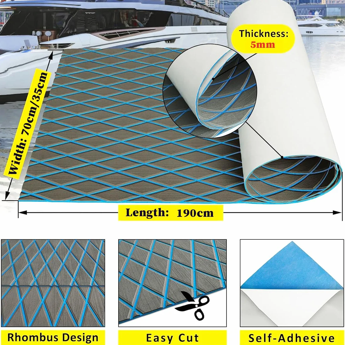 190x35/70cm Almohadilla de Espuma EVA para Pisos de Barcos Alfombrilla para Pisos Marinos de Teca sintética Antideslizante con patrón de Rombos para Yates, lanchas motoras, RV, Yates