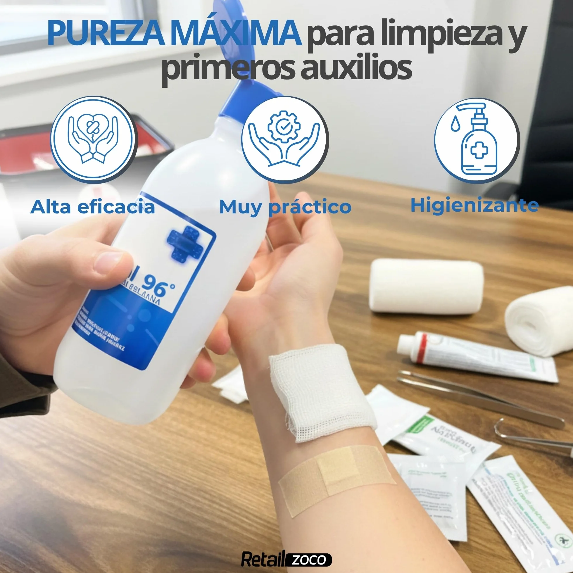 Alcool 96º Etanol 1000 ml Antiseptico Desinfectante Manos Tapón Seguridad