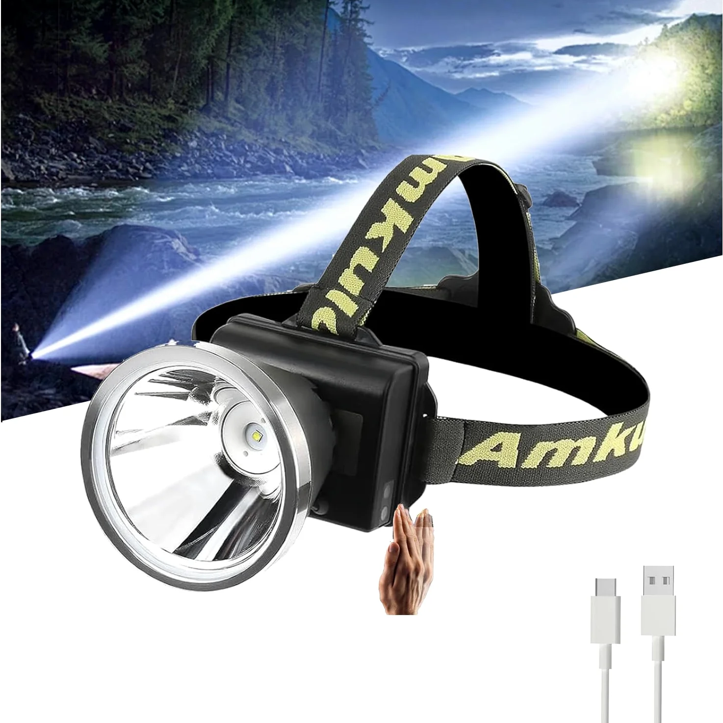 Faro LED súper brillante recargable para adultos, 3 modos de iluminación, reflector de alto lumen para trabajar al aire libre, caza, camping, pesca