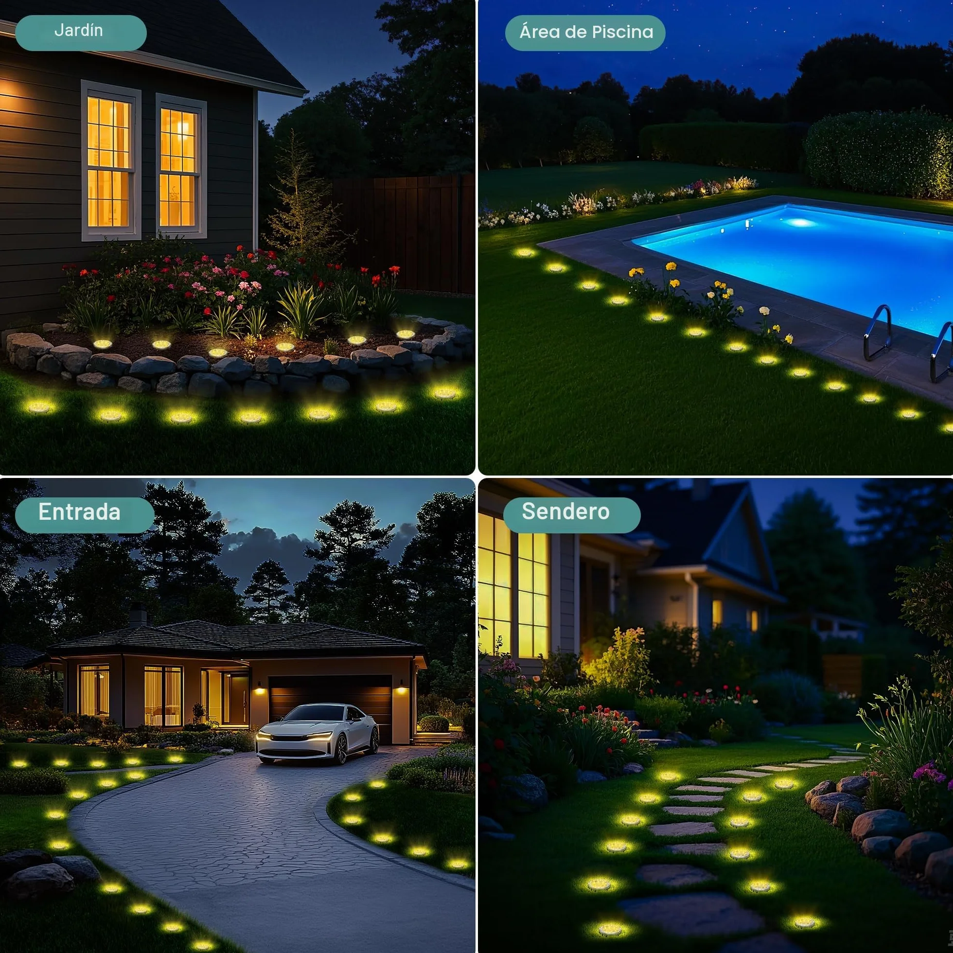 FIFlying 10 Piezas Luces Solares LED Exterior Jardín, 8 LED, Acero Inoxidable, Blanco Cálido