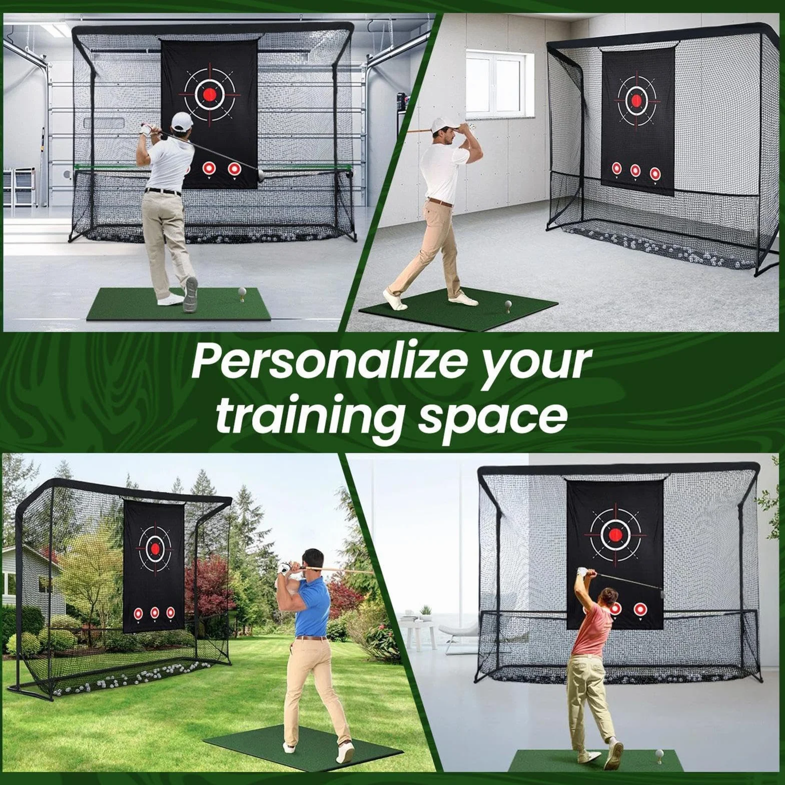 Red de golf, red de entrenamiento portátil con barreras laterales/retorno automático de la pelota, red de golf con dos paños de objetivo, una bolsa de transporte y cuatro anclajes de suelo