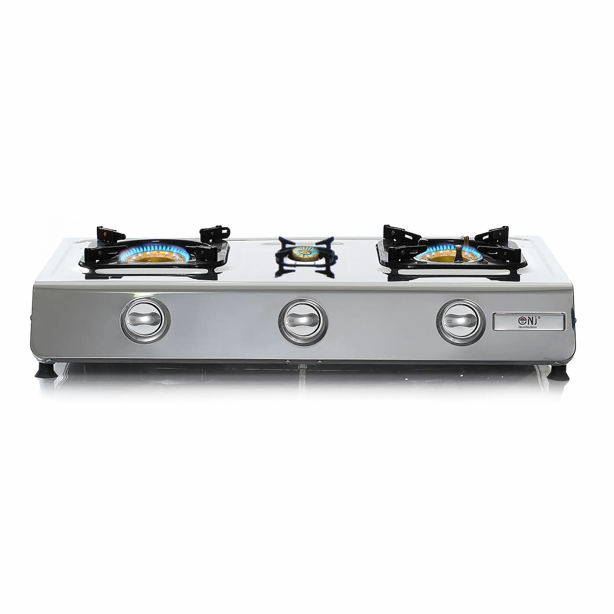 NJ Hornillo de Gas, NGB-300 - Camping Gas de 3 Fuegos para Exterior – Hornillo de Gas para Wok - Cocina Portátil de Gas GLP con Tecnología Eficiente y Encendido Automático, Acero Inoxidable – 8,0 kW