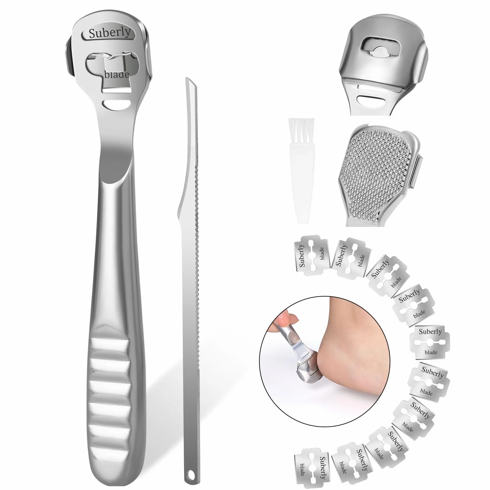 URAQT Eliminador de Callos Raspador de Pies Acero Inoxidable 10 Cuchillas
