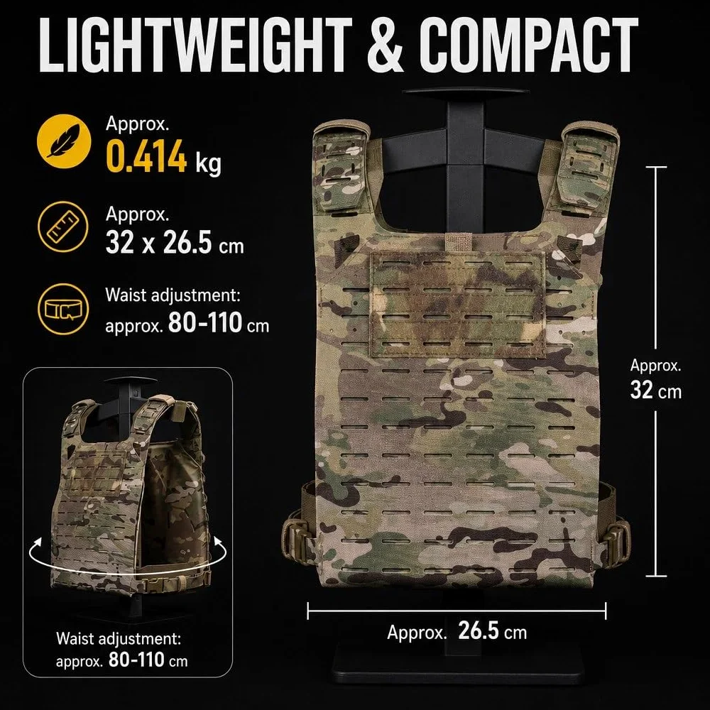 Chaleco Táctico SF V2 Molle Ligero Ajustable Con Bolsa De Almacenamiento Y Asa Rescate, Compacto For Exteriores