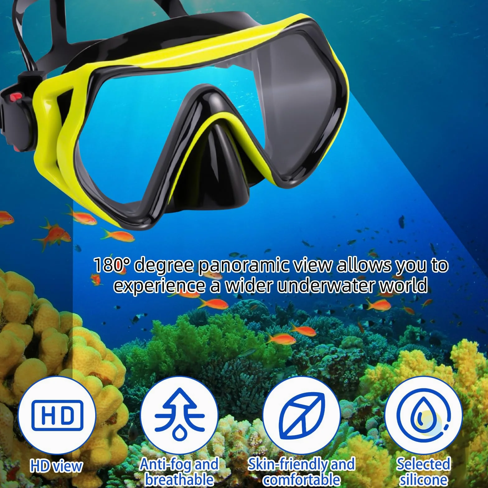 TUDIVING Equipo de Snorkel portátil para Adultos, máscara de Buceo, Snorkel y Aletas de Buceo, Juego de Tres Piezas, Equipo de Snorkel de tamaño de Viaje para Nadar, Hacer Snorkel y bucear