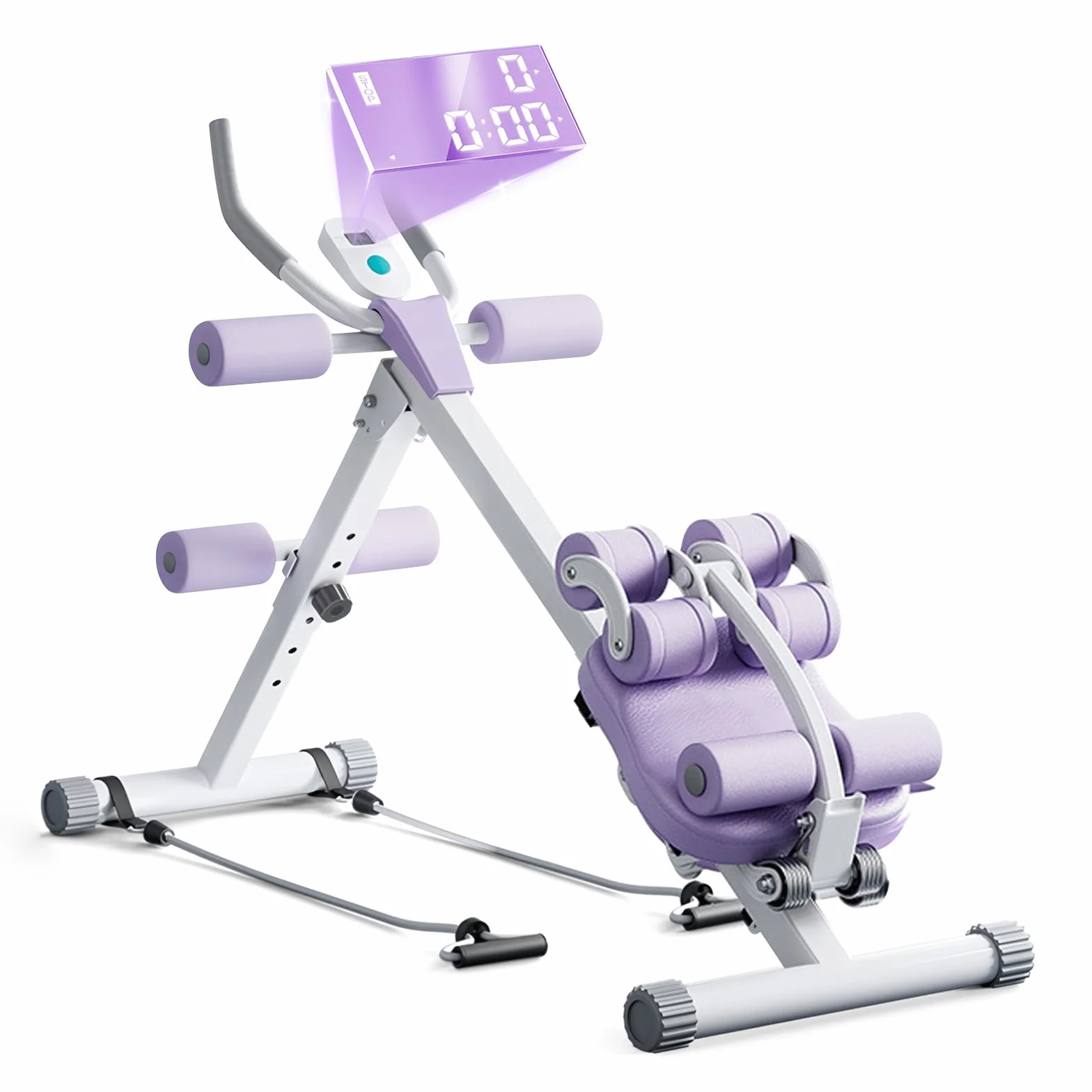 4 en 1 Maquina Abdominales en Casa, Banco Abdominales Plegable, Maquina de Ejercicios para Casa (Capacidad de Carga 150 Kg), con Pantalla LED, para Cuerda Cardio, Entrenamientos para El Core