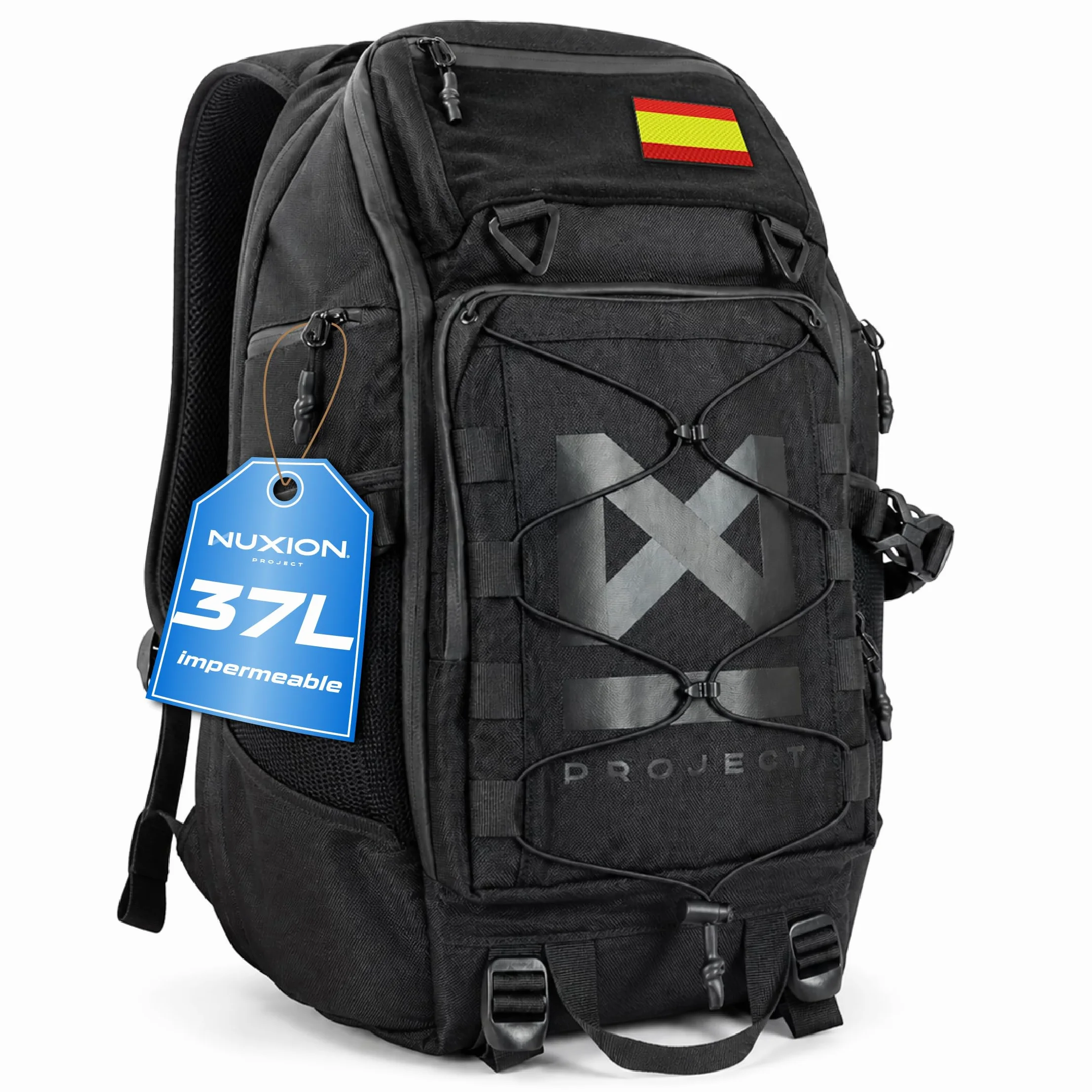 NUXION | Mochila Táctica 37L Impermeable y Resistente | Para Crossfit, Hyrox y Senderismo | Sistema MOLLE, +20 Compartimentos y Portátil 15,6" | Mochila Deportiva Unisex