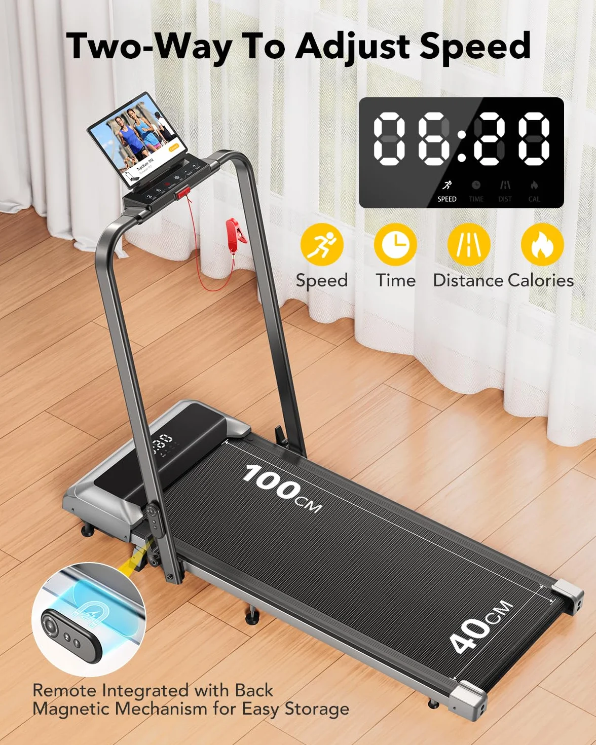 Cinta de Correr Plegable 3 en 1, Almohadilla para Caminar con 7% de inclinación, caminadora eléctrica de 2,5 HP para el hogar Debajo del Escritorio, Control Remoto magnético, 12 km/h, 40 x 100 cm, 12