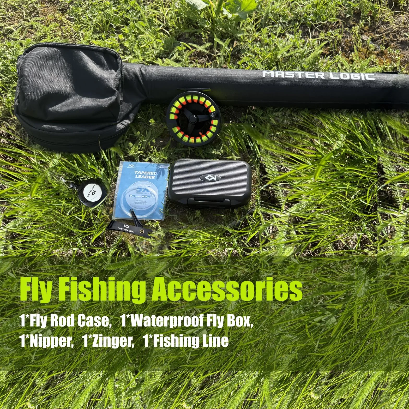 Kit de iniciación de caña de Pescar con Mosca y Carrete, con Caja Ligera para Moscas y Moscas de Pesca y Carrete de Aluminio Fundido, Funda de Transporte y Accesorios