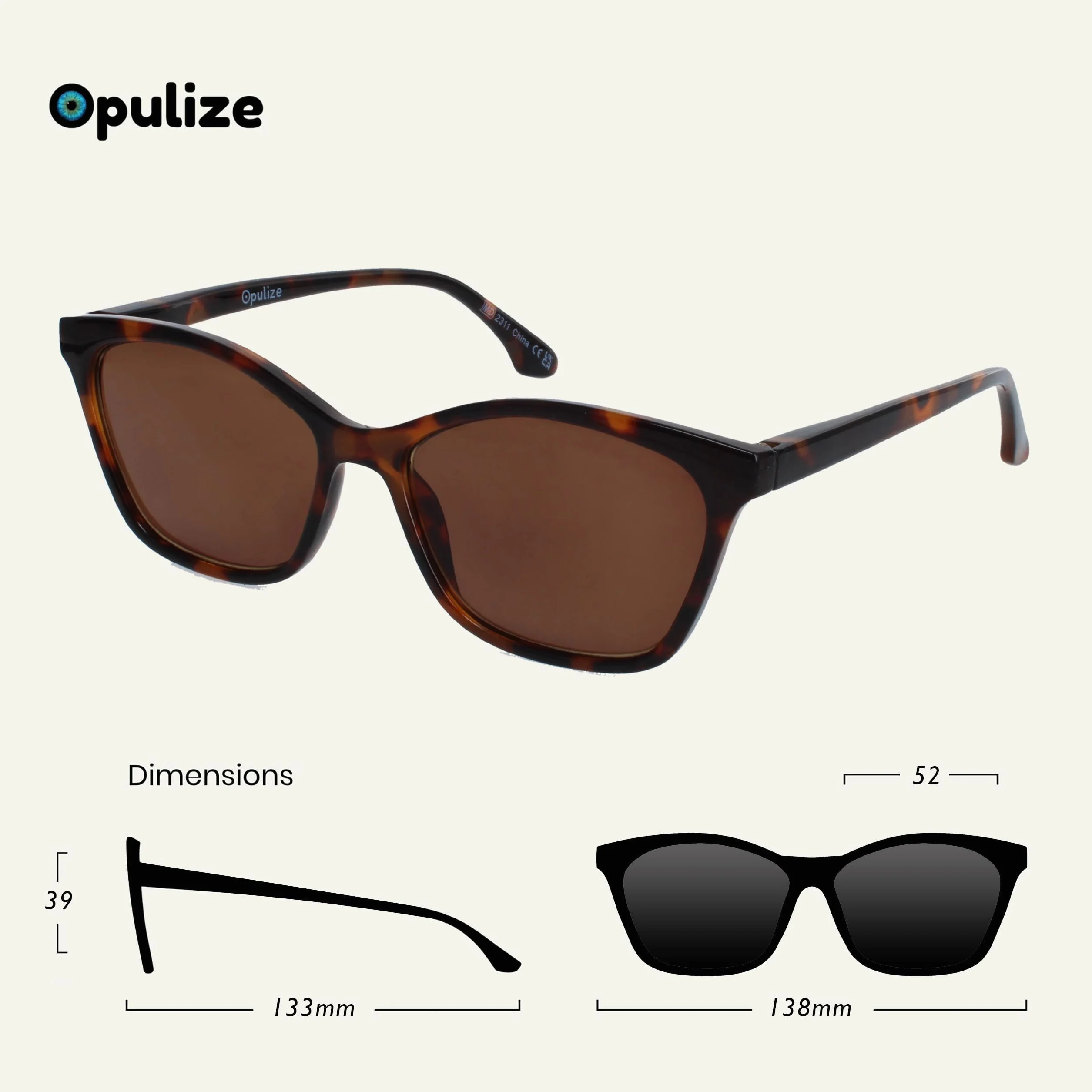 OPULIZE KAT Gafas de Lectura Solares Montura Ojo de Gato Marrón Carey +3.00