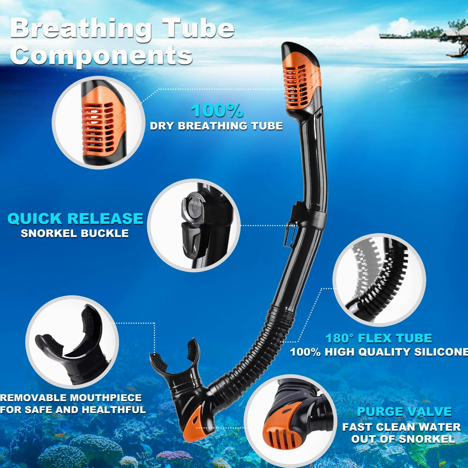Juego de esnórquel para adultos, máscara de esnórquel profesional antivaho, máscara de buceo en seco para buceo libre, esnórquel, natación (naranja juego de esnórquel Pano 3)