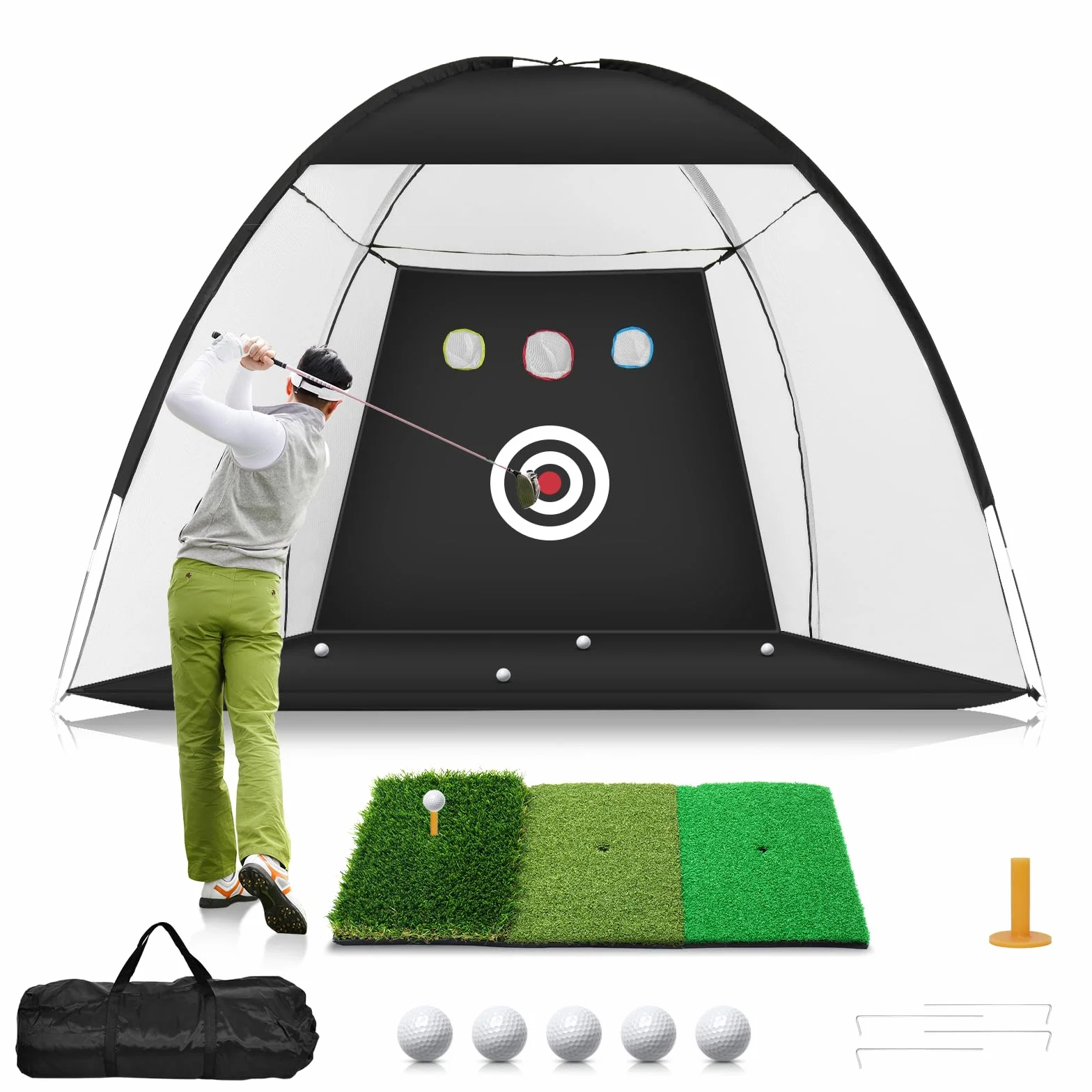 Red de Golf 10x7 pies con Alfombrilla Tri-Turf para Entrenamiento de Swing en Casa