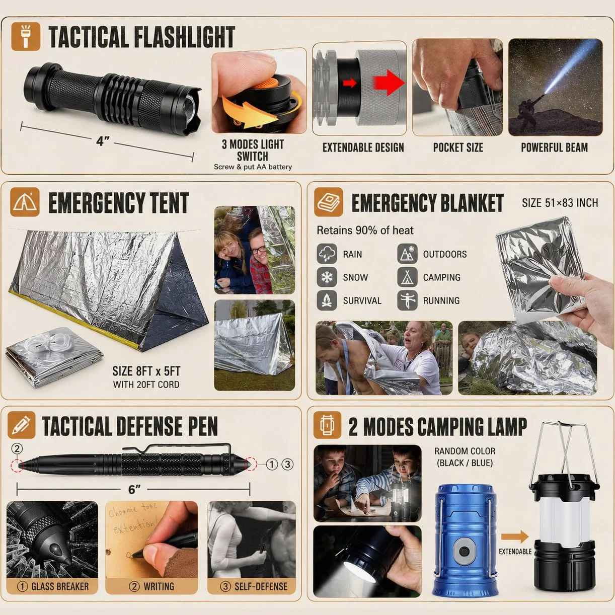 Kit de supervivencia, kit de primeros auxilios de supervivencia de 250 piezas con bolsa compatible con sistema Molle y tienda de campaña de emergencia, kit de emergencia para terremoto, aventura al